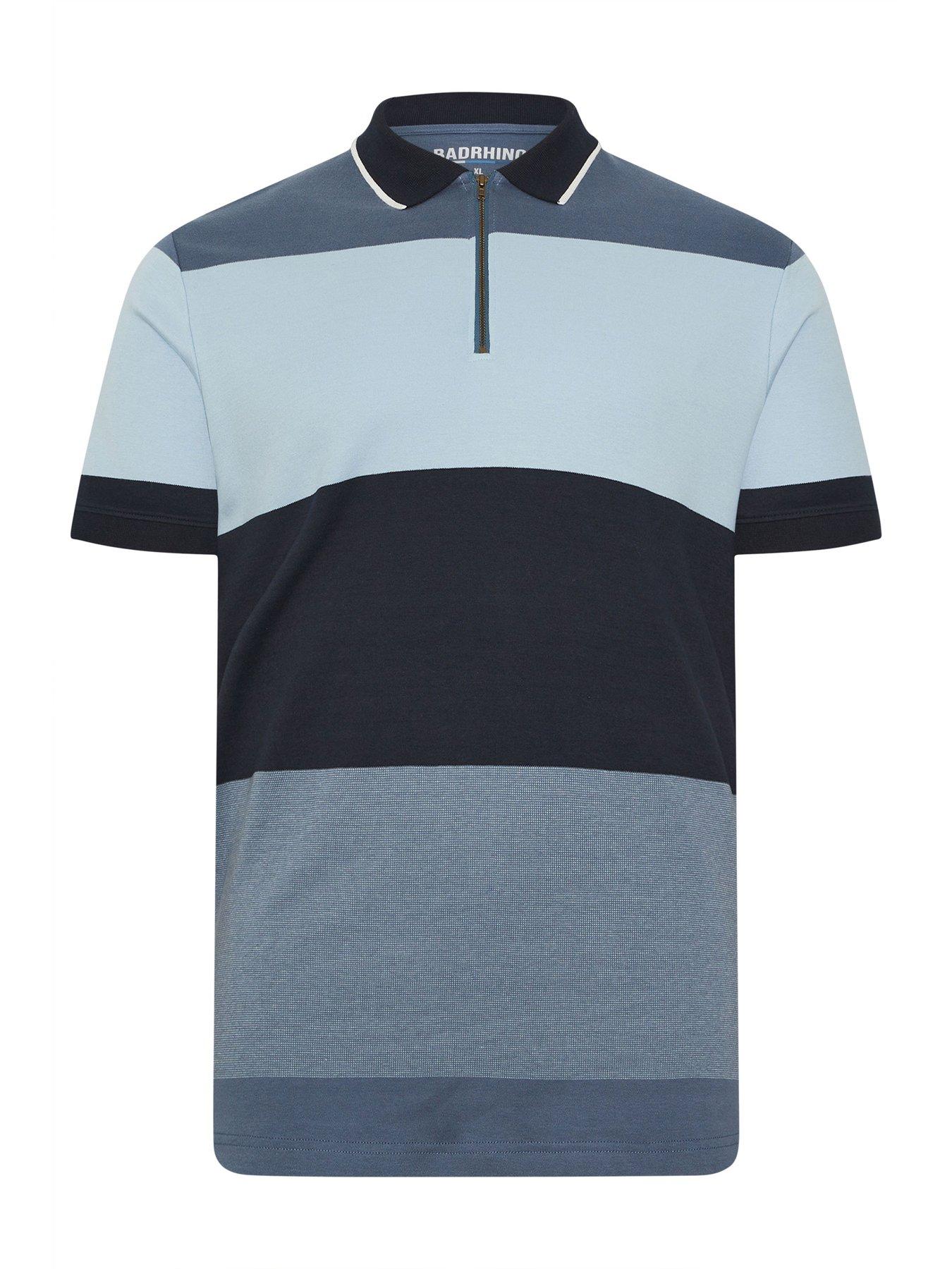 Image 5 of 5 of BadRhino Striped Zip Polo Shirt - Blue