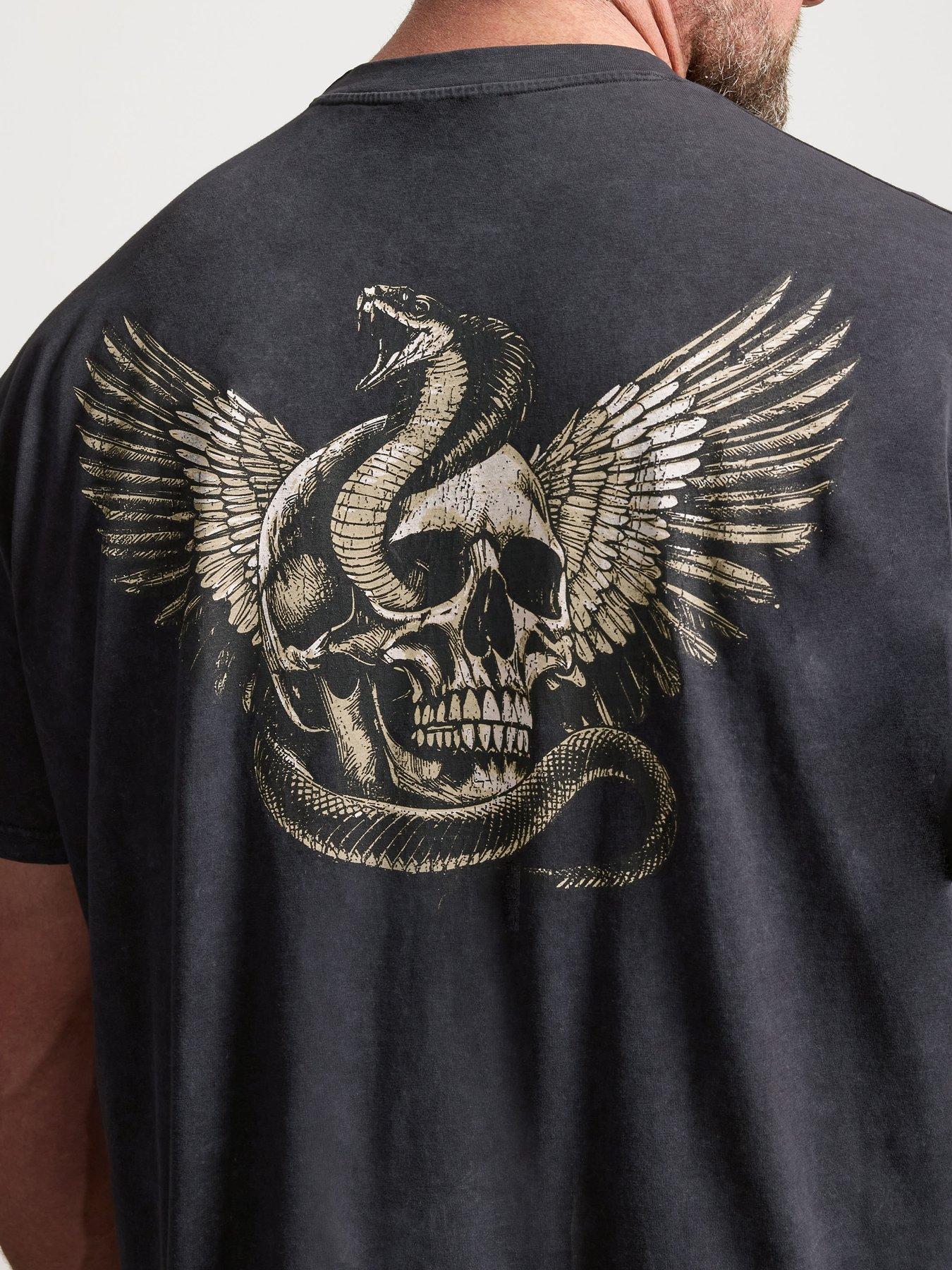 Image 4 of 6 of BadRhino Snake Skull Acid Wash T-Shirt - Grey