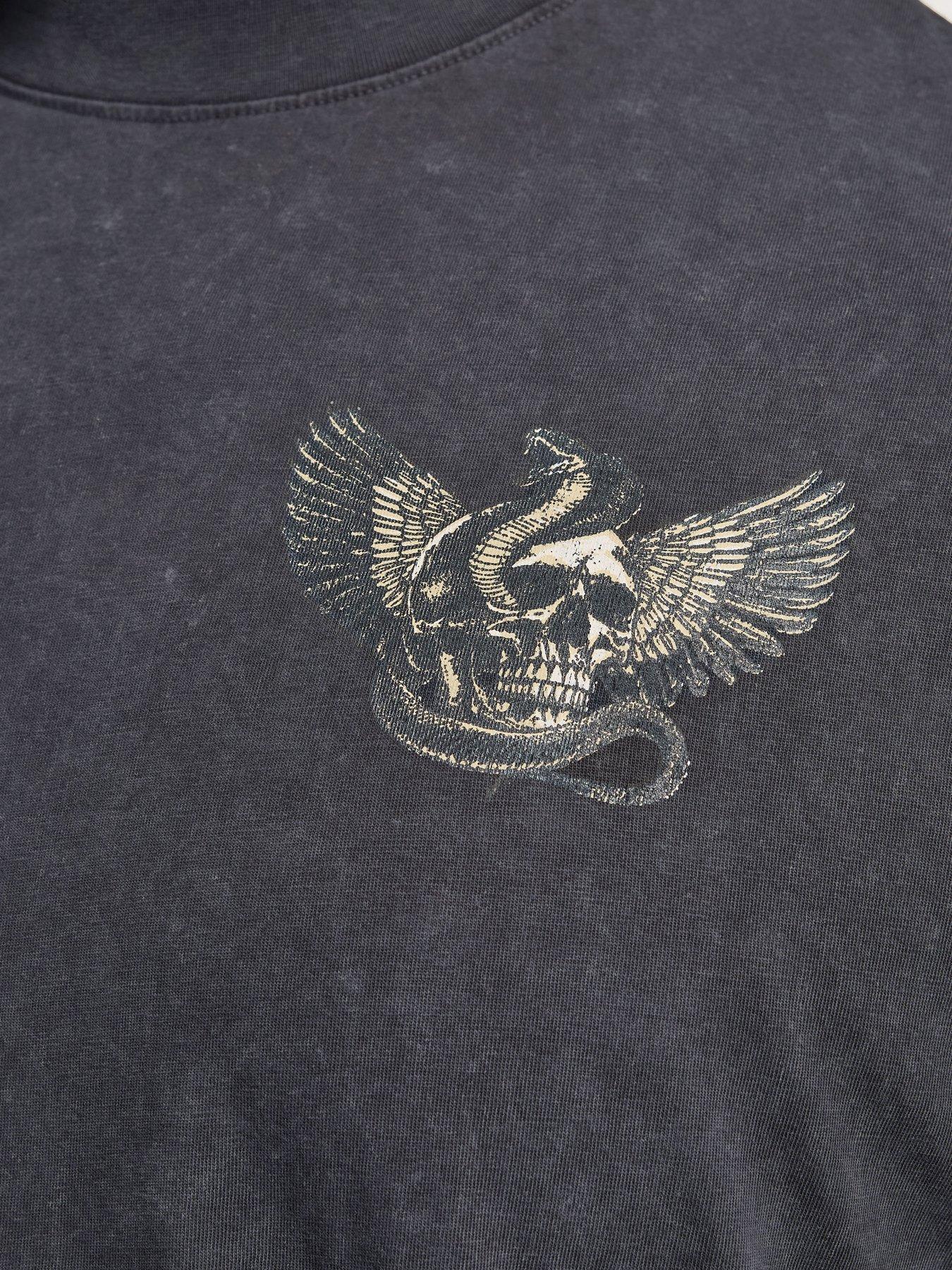 Image 5 of 6 of BadRhino Snake Skull Acid Wash T-Shirt - Grey