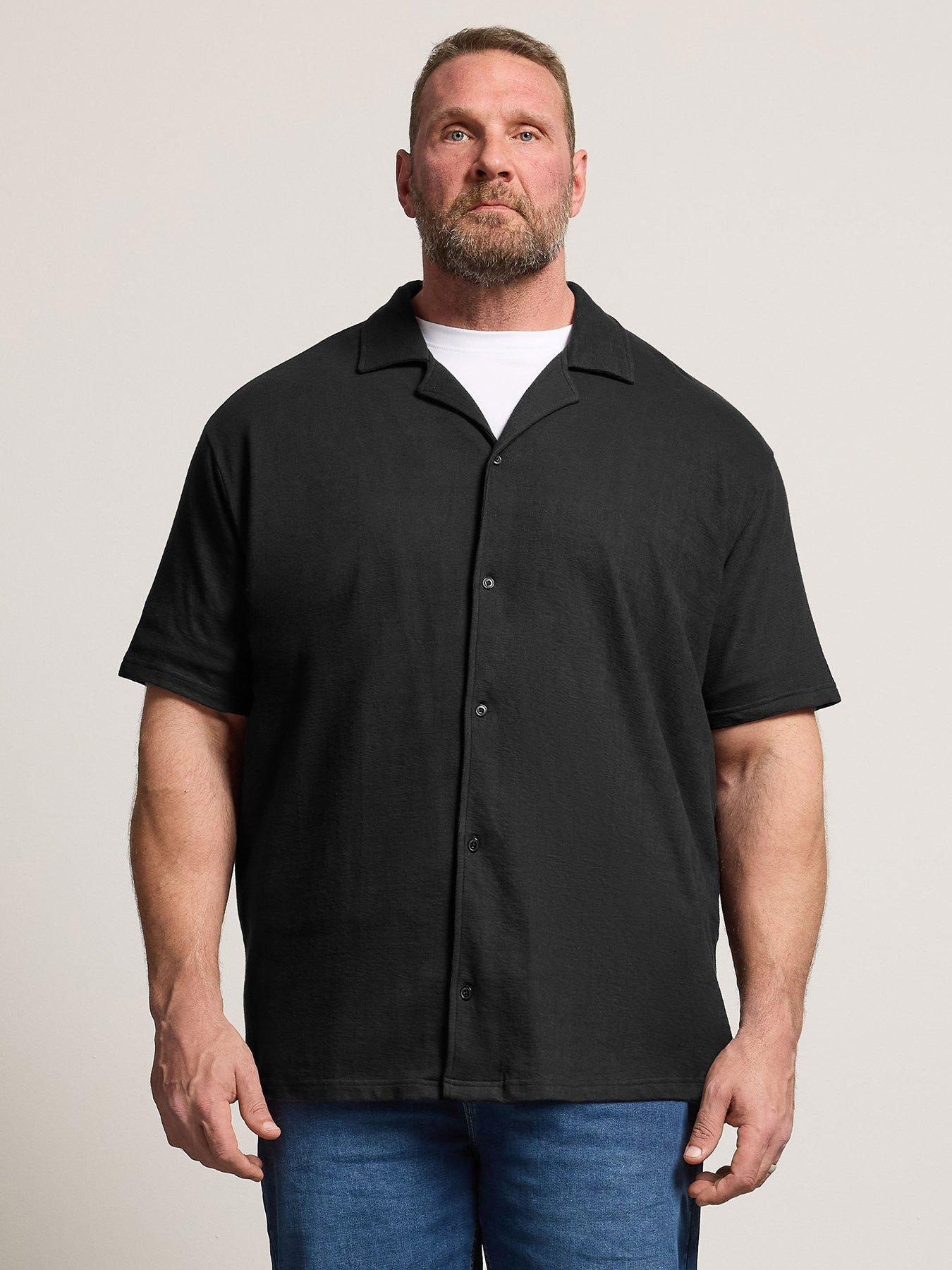 BadRhino Revere Neck Slub Short Sleeve Shirt - Black