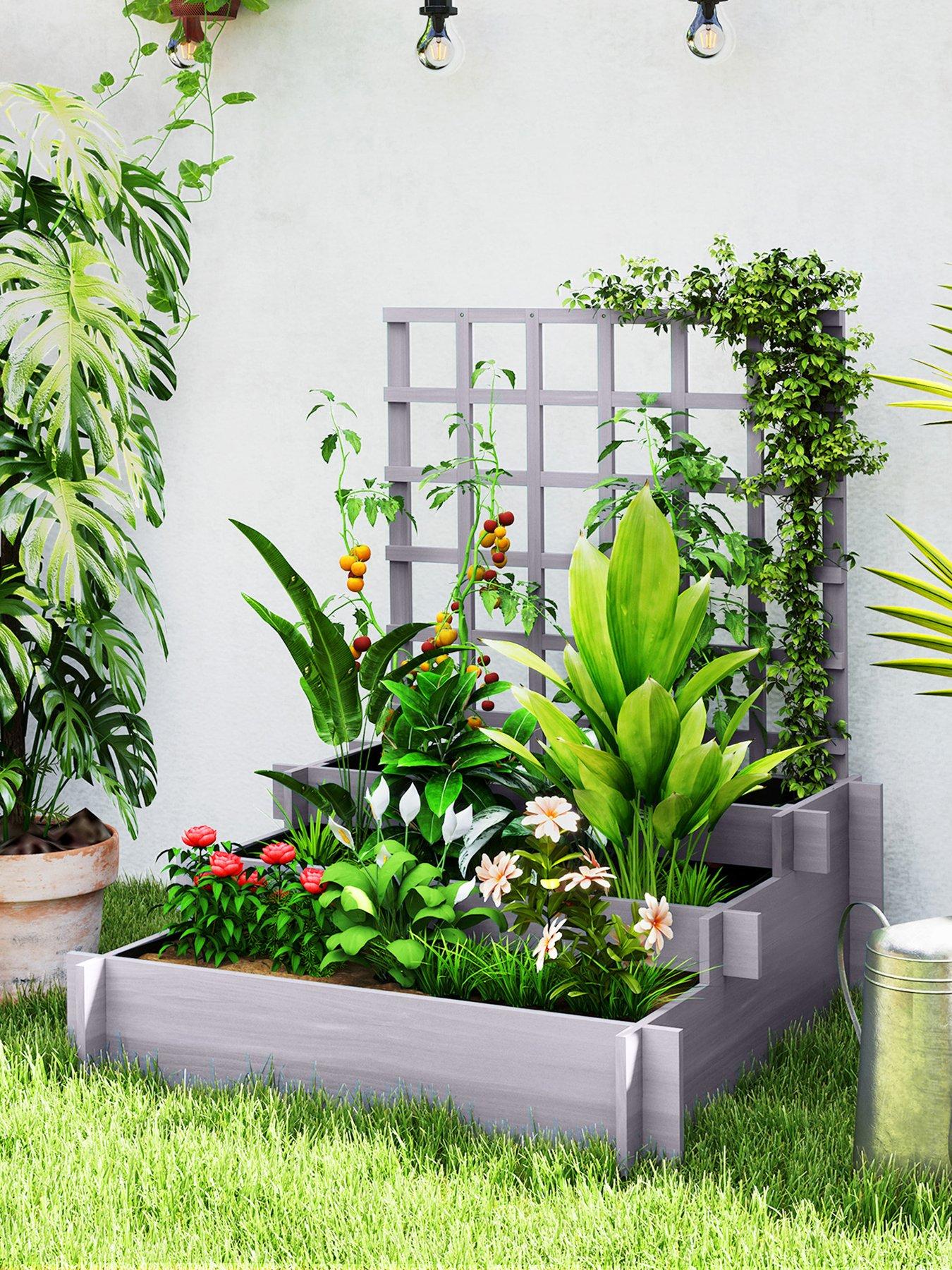 Image 1 of 7 of OutSunny Stepped Garden Bed With Trellis -&nbsp;L&nbsp;95 x W&nbsp;95 x H&nbsp;110 cm