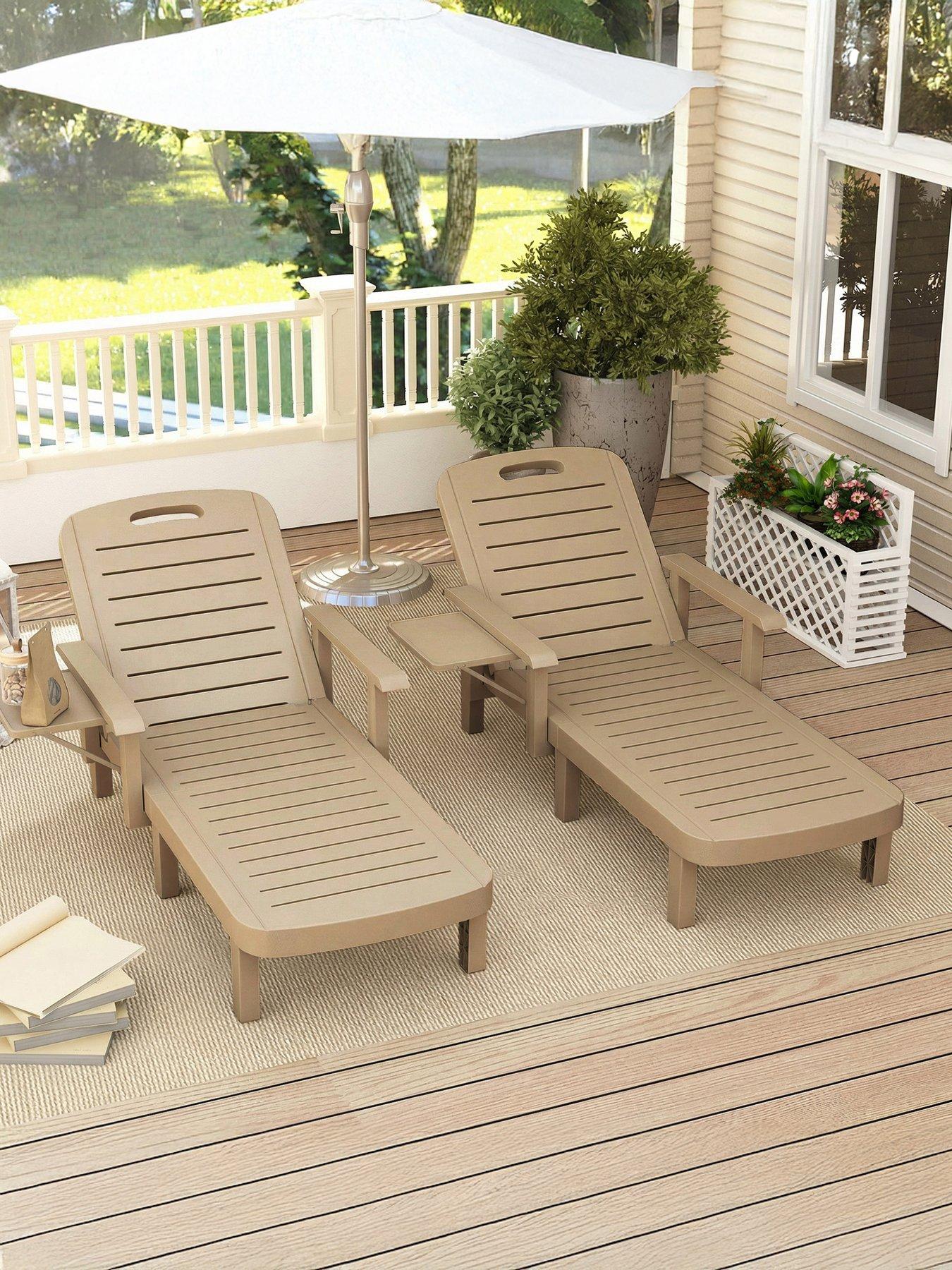 Image 1 of 7 of OutSunny Set of&nbsp;2 Sun Loungers&nbsp;- Natural