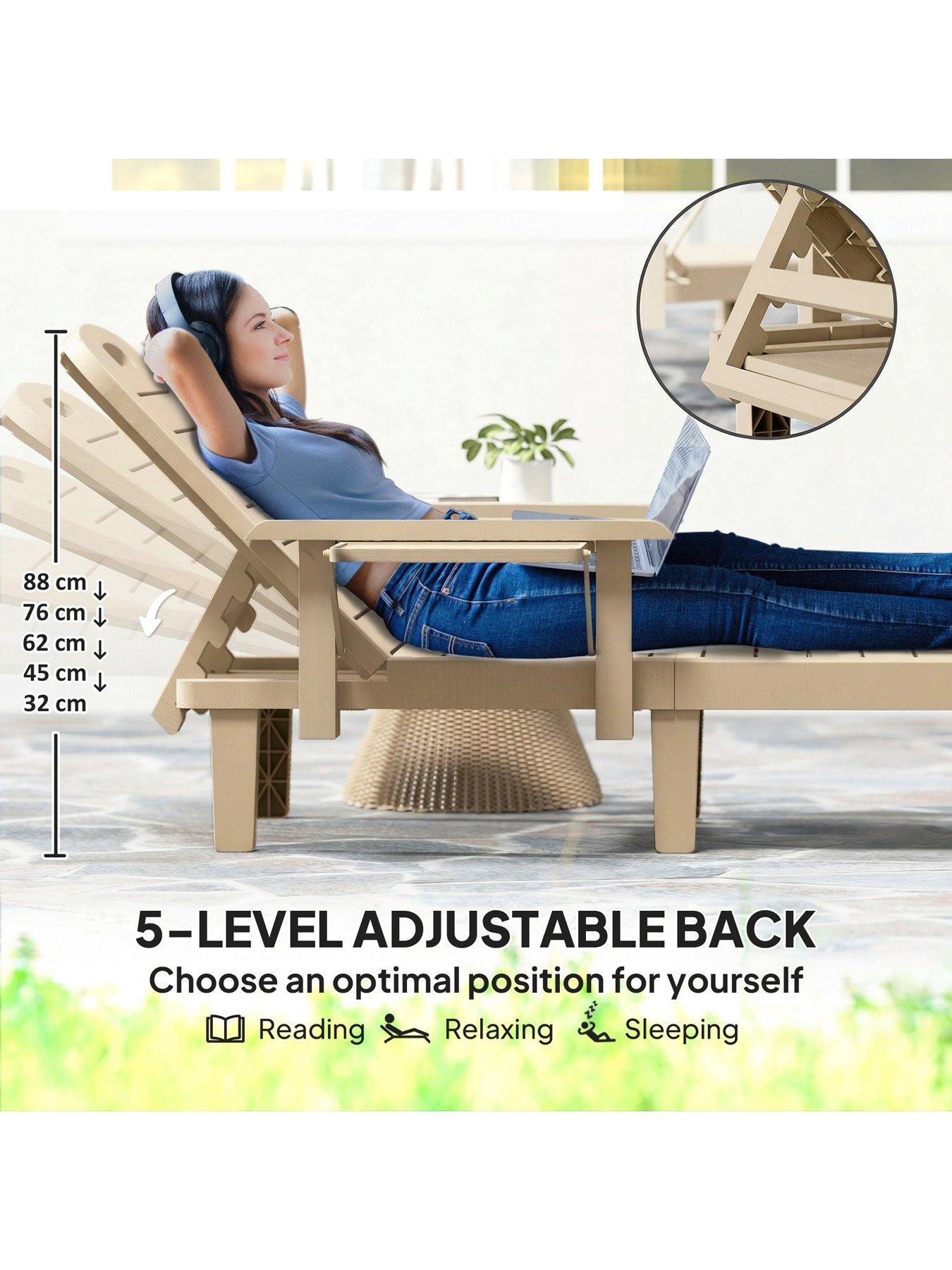 Image 5 of 7 of OutSunny Set of&nbsp;2 Sun Loungers&nbsp;- Natural