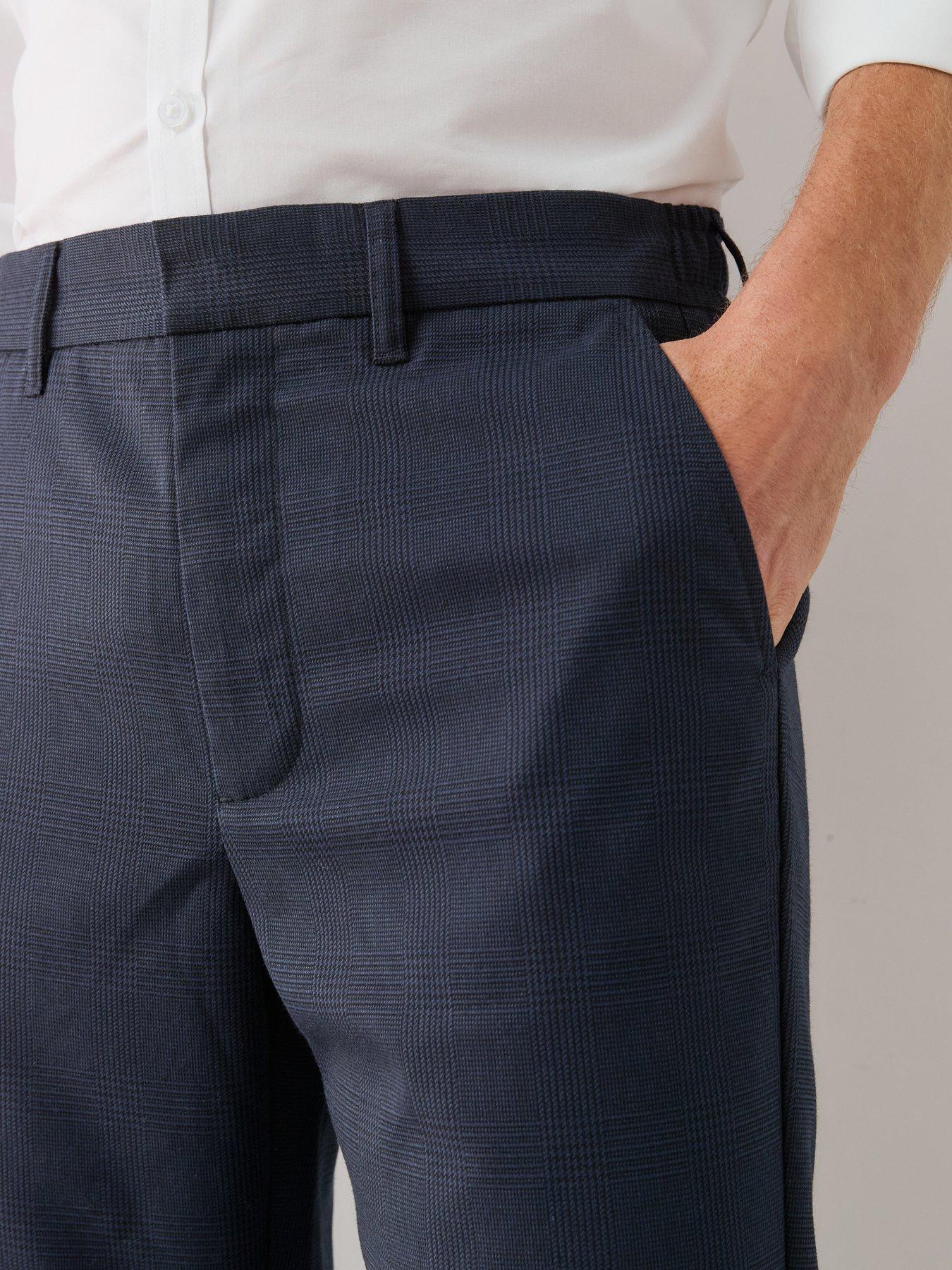Image 6 of 7 of The Very Collection Check Detail Slim Fit Formal Trouser - Navy