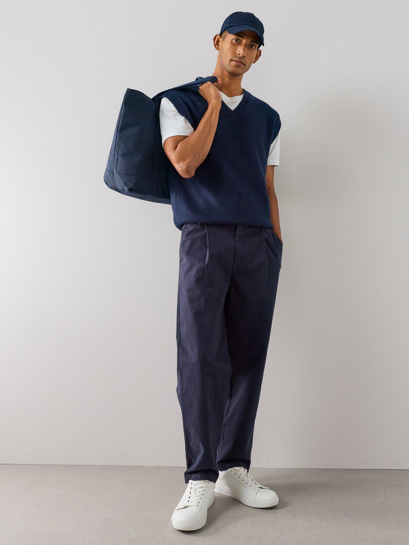 The Very Collection Cotton Rich Elasticated Waist Tapered Trousers - Navy