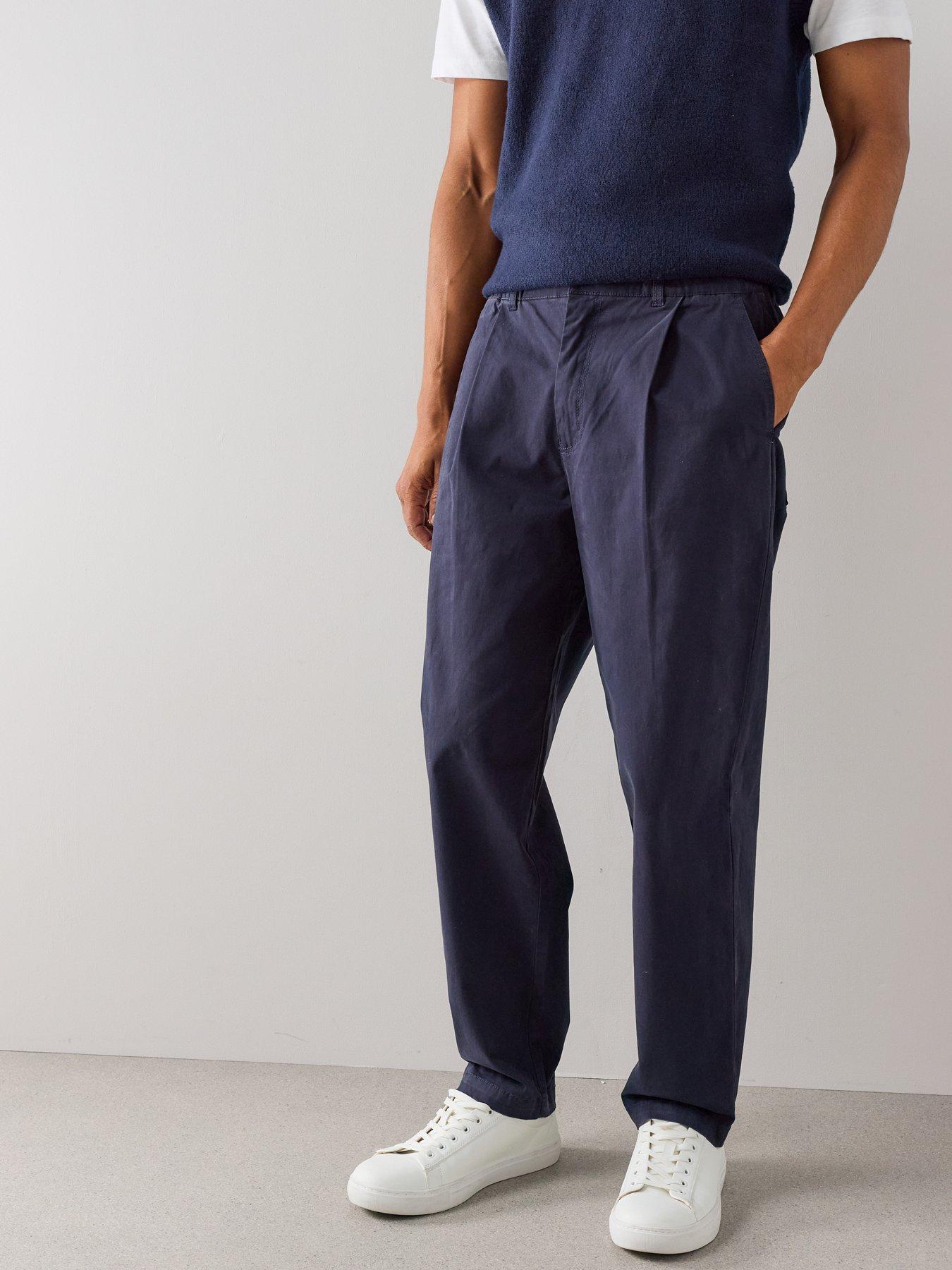 The Very Collection Cotton Rich Elasticated Waist Tapered Trousers - Navy