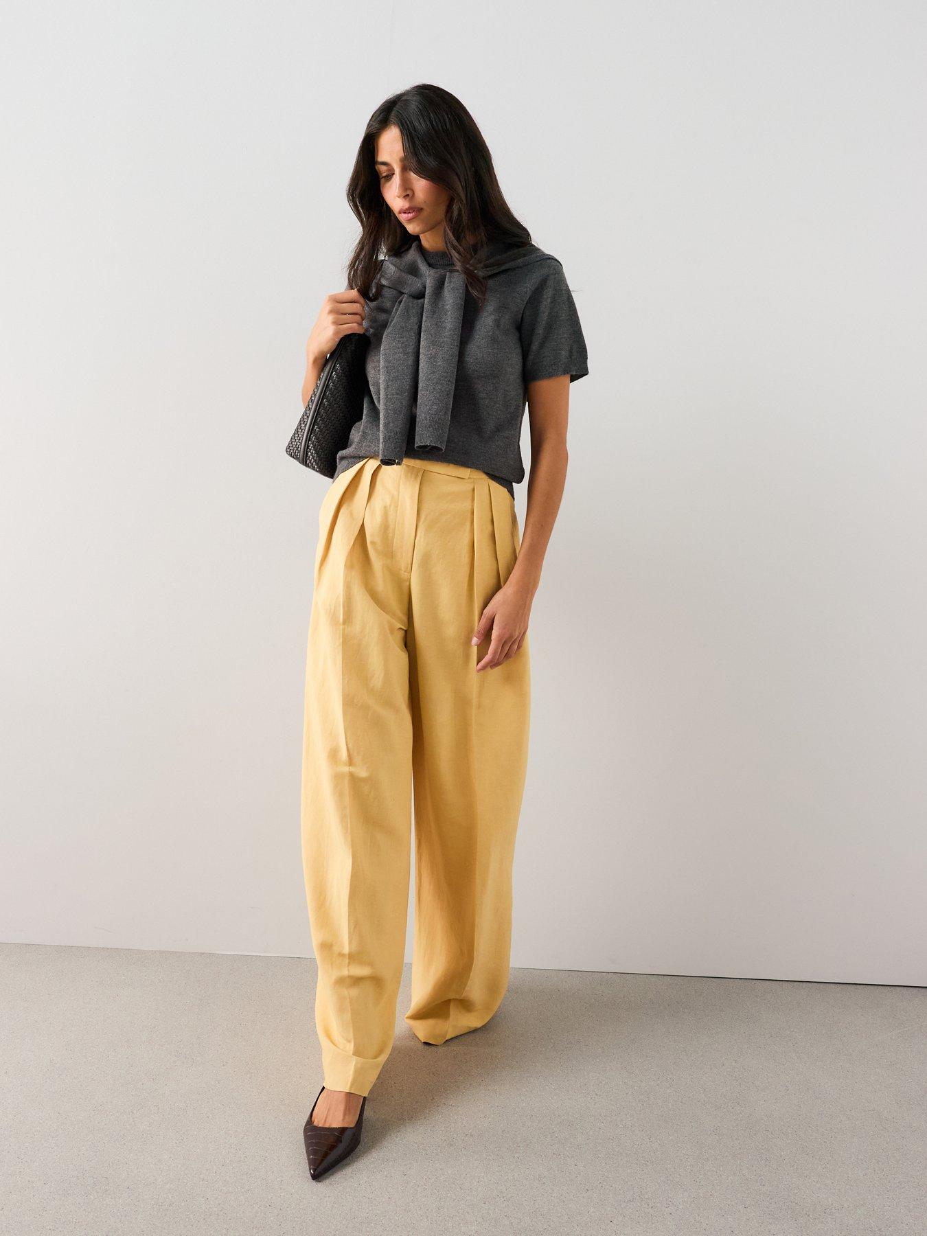 Image 3 of 7 of The Very Collection Short Sleeve Tie Neck Knitted Top With Wool - Grey