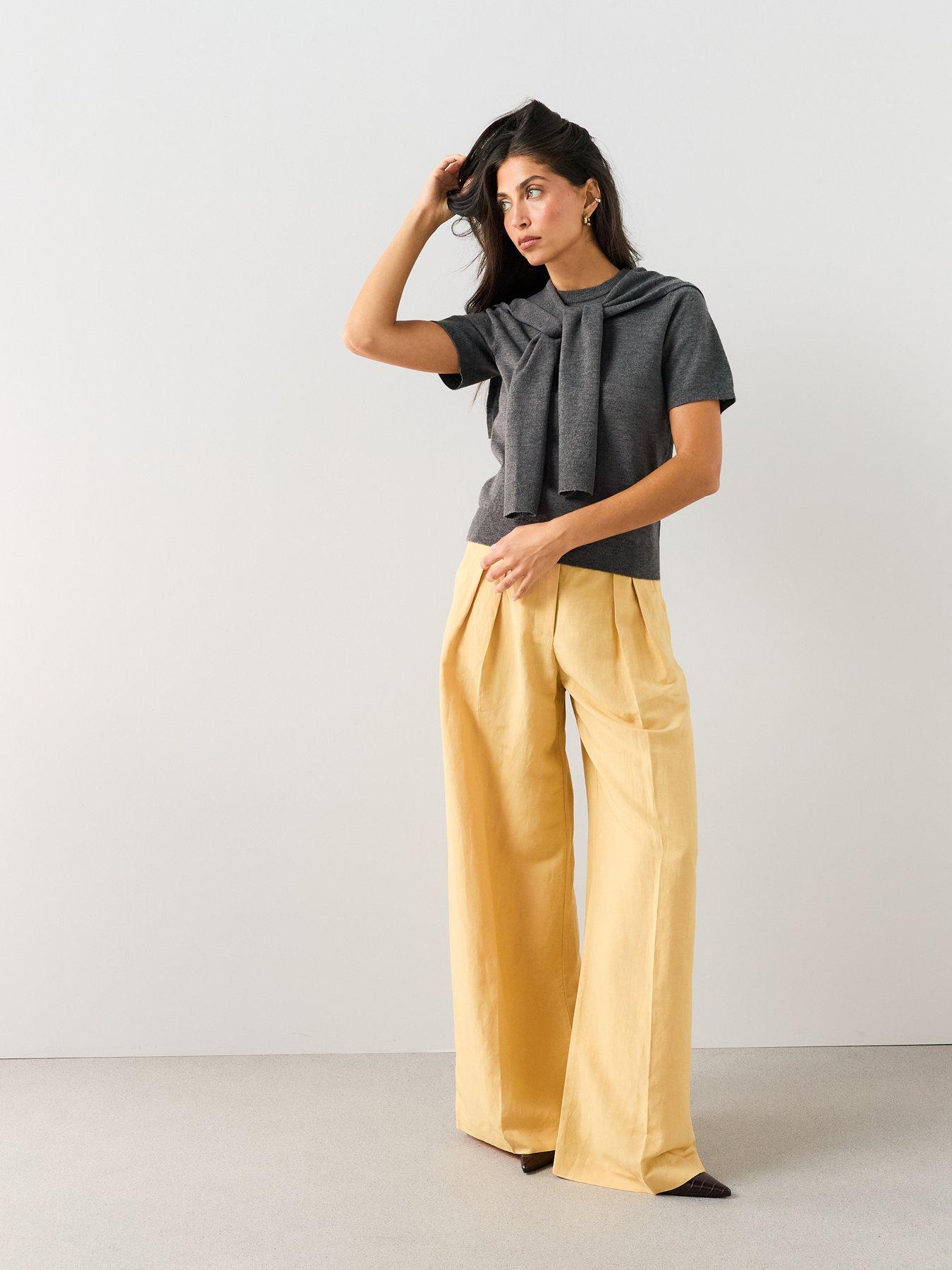 Image 4 of 7 of The Very Collection Short Sleeve Tie Neck Knitted Top With Wool - Grey