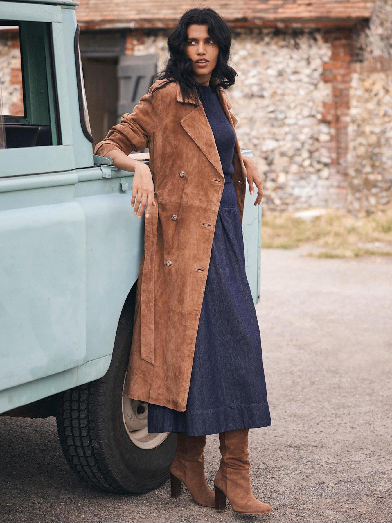 Mint Velvet Cognac Suede Trench Coat