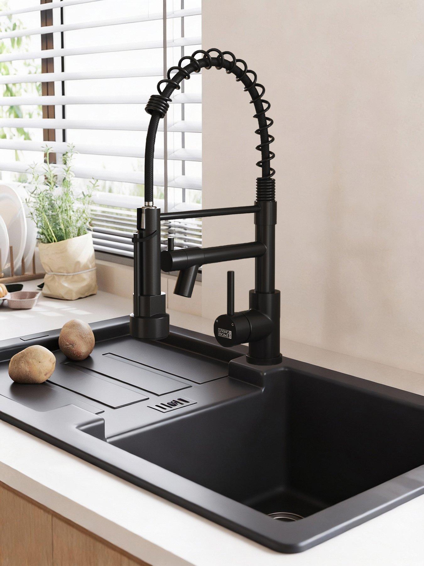 living-and-home-black-kitchen-faucet-with-pull-down-spring-spoutfront