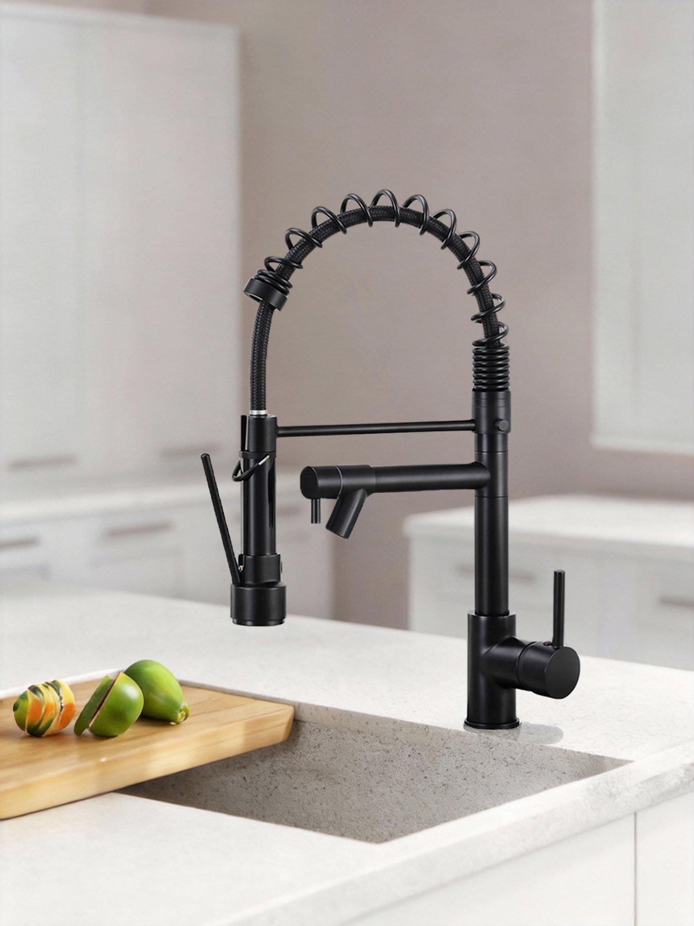 living-and-home-black-kitchen-faucet-with-pull-down-spring-spoutoutfit