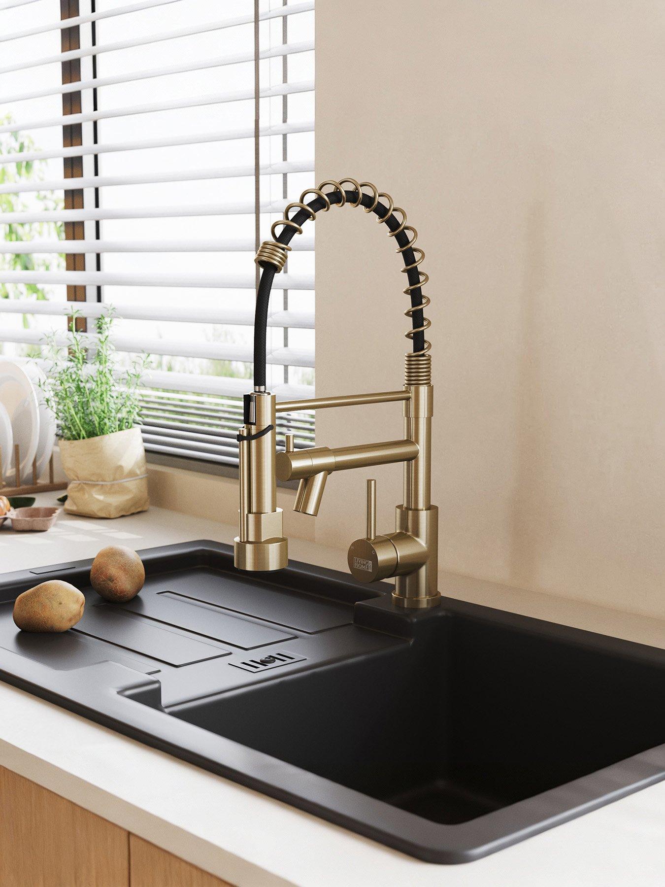 living-and-home-brushed-gold-kitchen-faucet-with-pull-down-spring-spoutfront