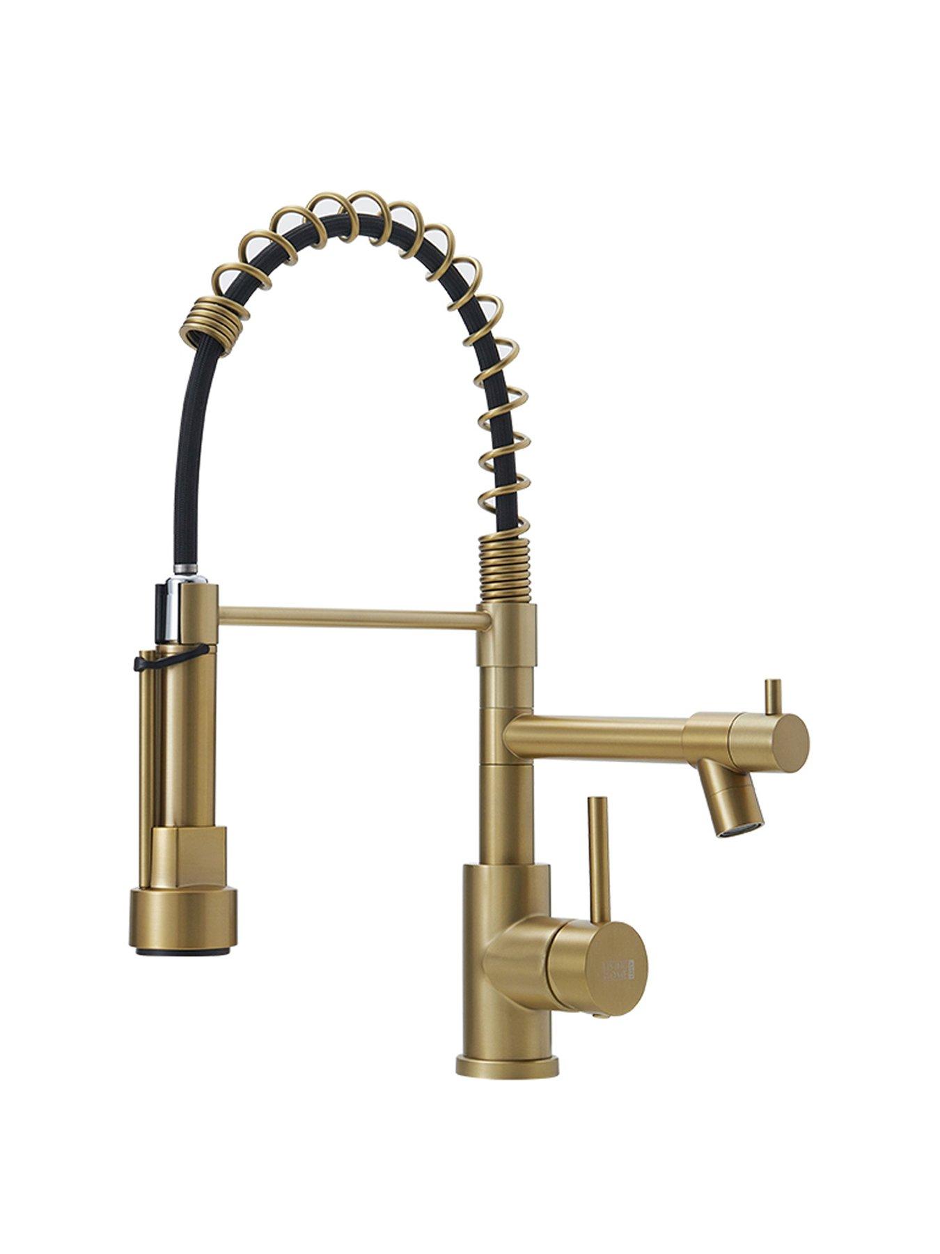 living-and-home-brushed-gold-kitchen-faucet-with-pull-down-spring-spoutstillFront