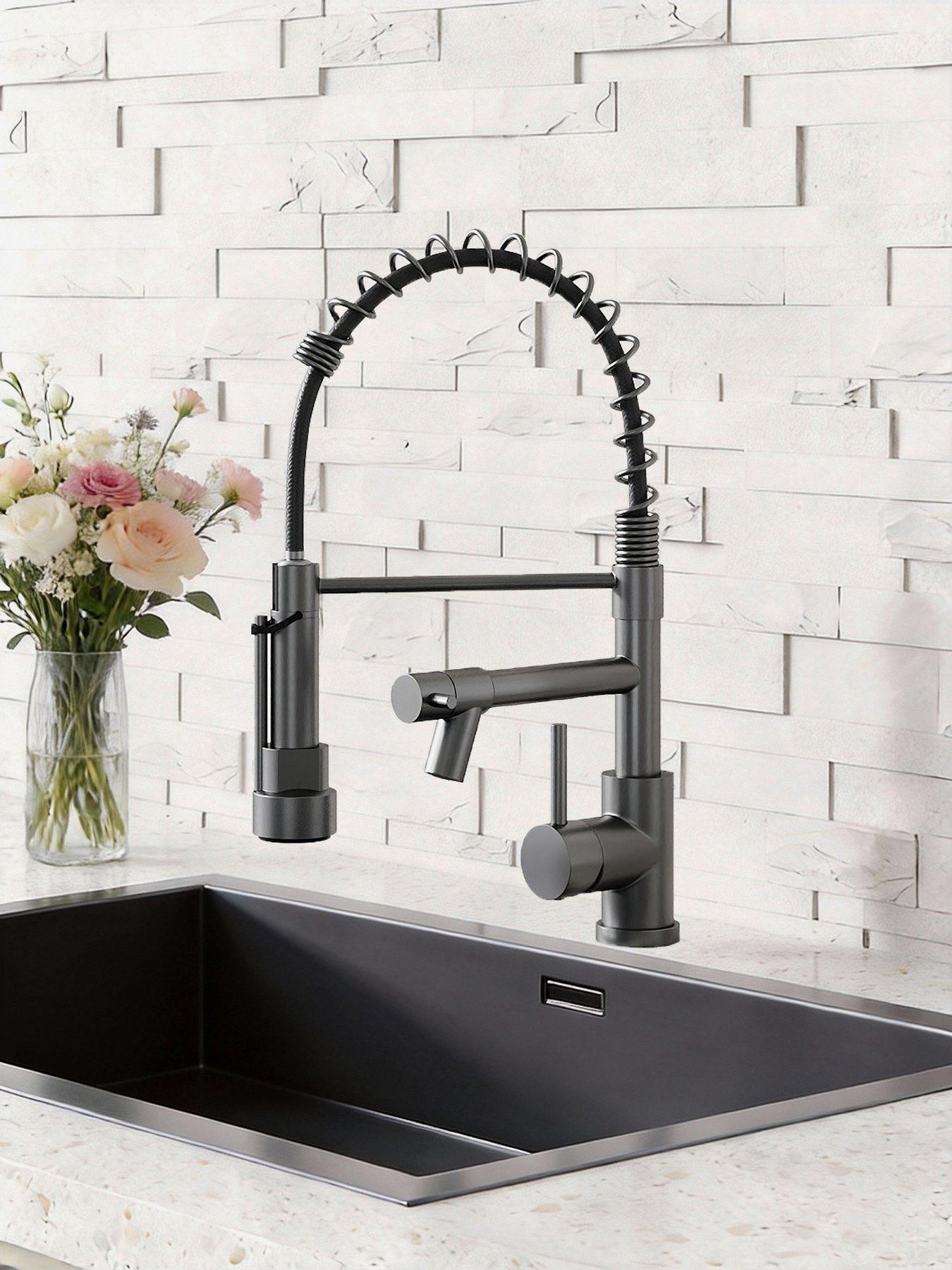 living-and-home-grey-kitchen-faucet-with-pull-down-spring-spoutfront