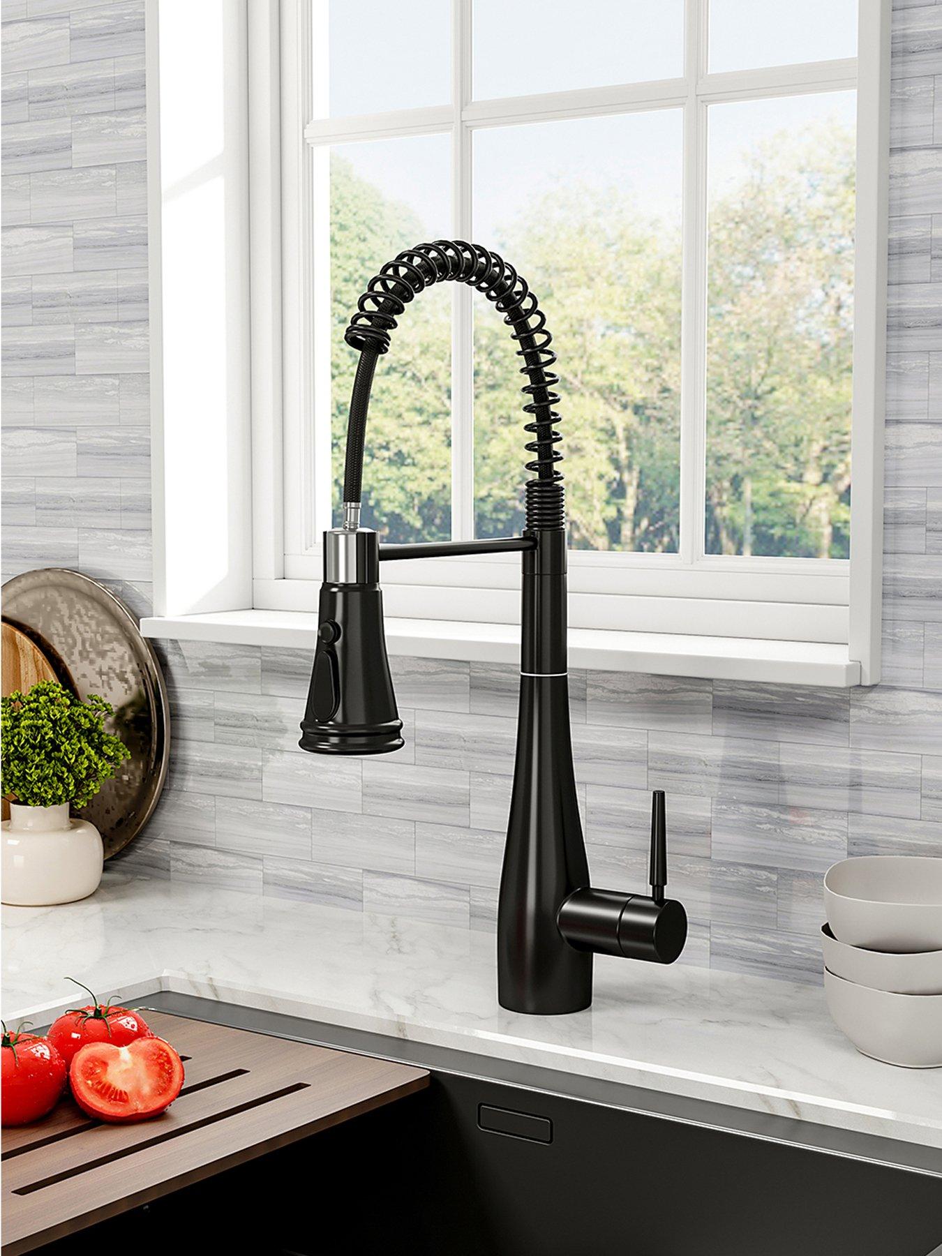 living-and-home-black-pre-rinse-pull-down-swivel-kitchen-faucetfront