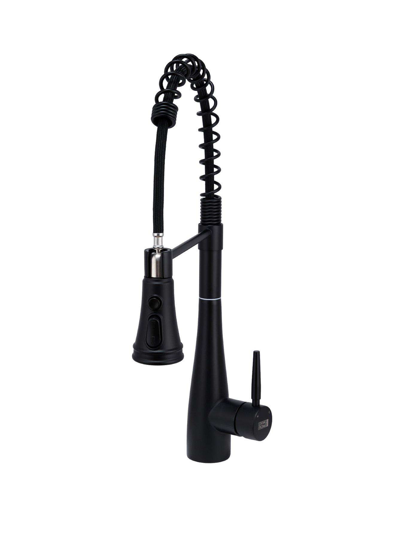 living-and-home-black-pre-rinse-pull-down-swivel-kitchen-faucetstillFront