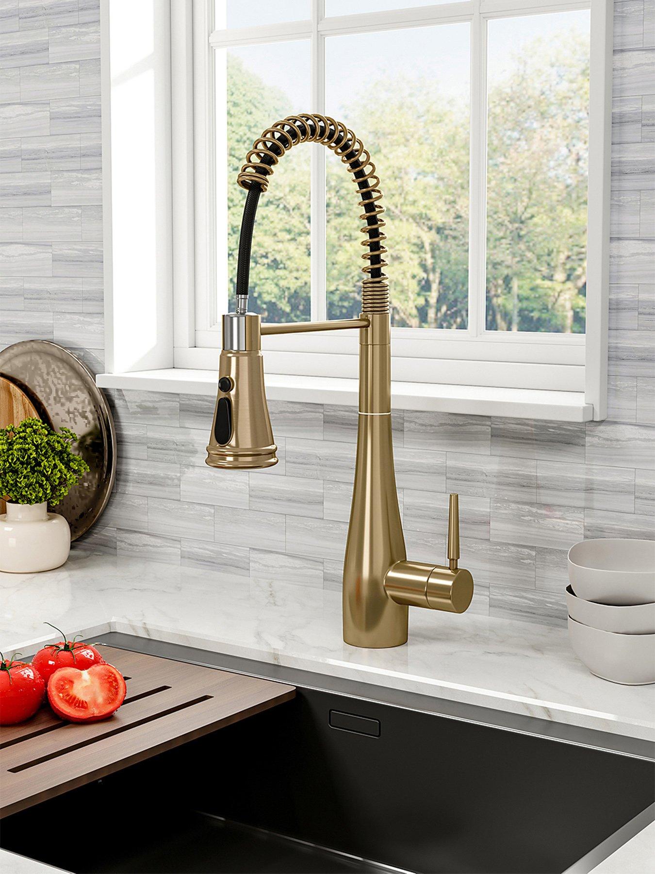 Image 1 of 7 of Living and Home Golden Pre-rinse Pull-down Swivel Kitchen Faucet
