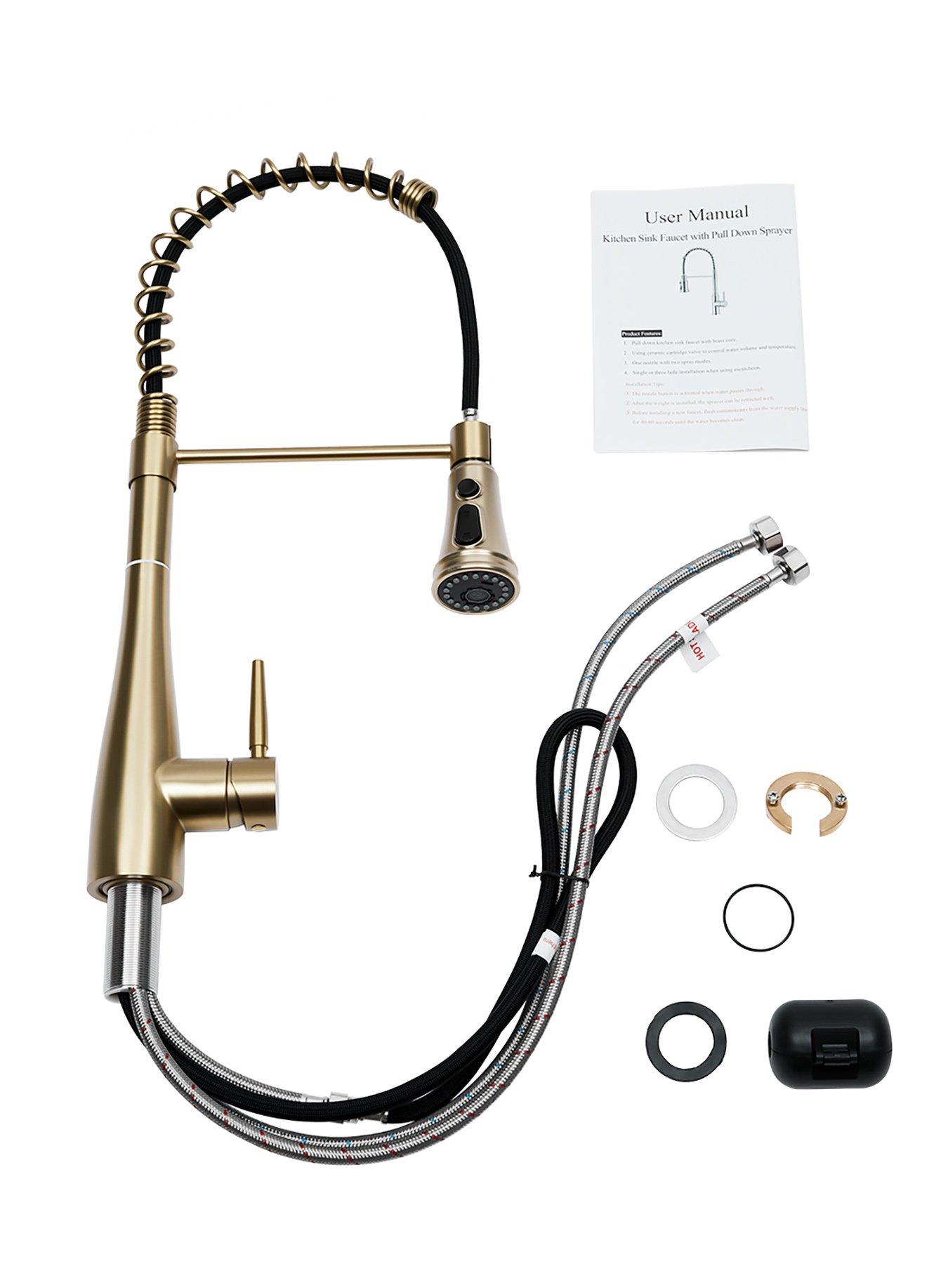 Image 5 of 7 of Living and Home Golden Pre-rinse Pull-down Swivel Kitchen Faucet