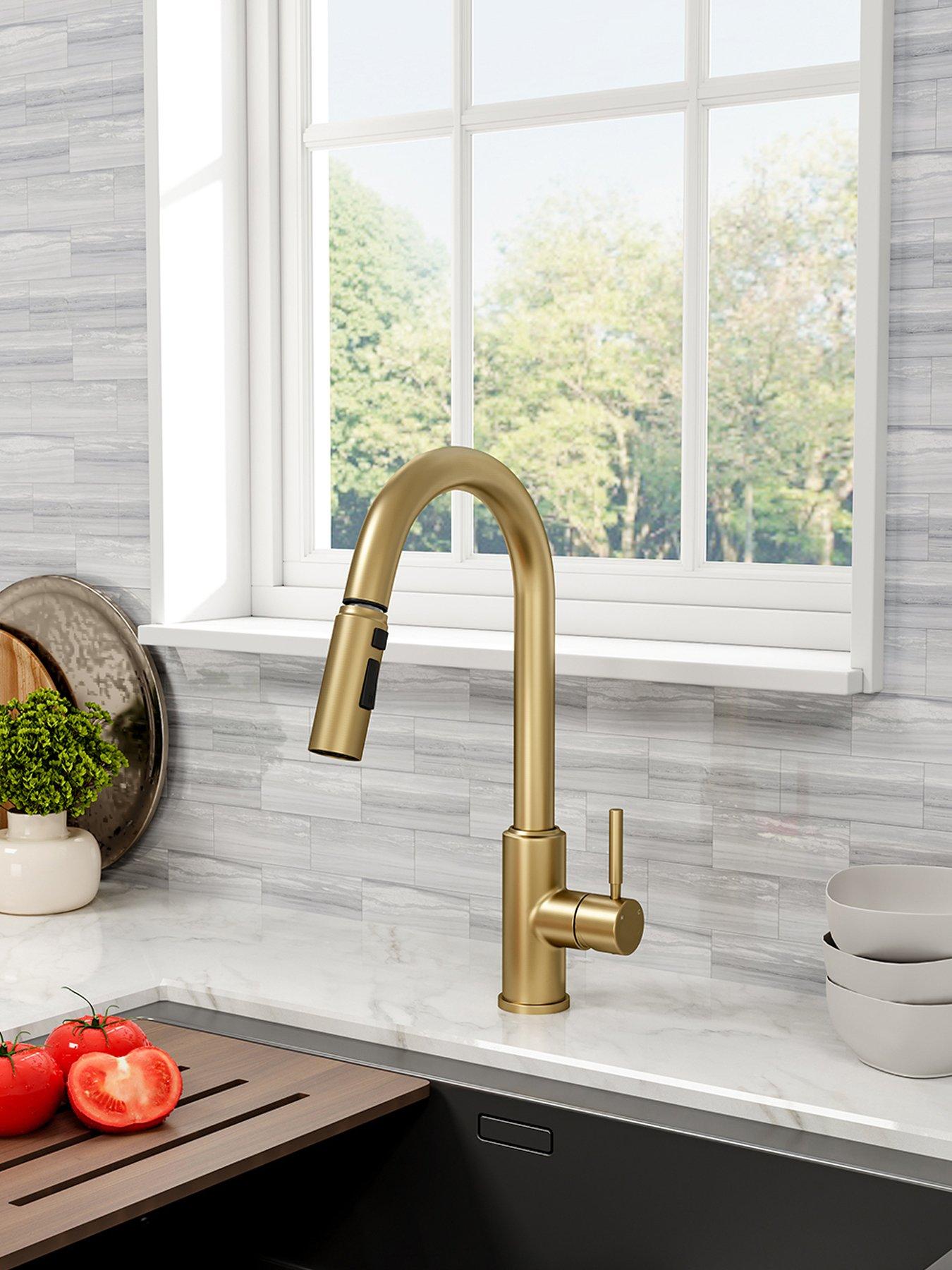 Image 4 of 7 of Living and Home Gold Side Lever Spring Neck Pull Out Kitchen Tap