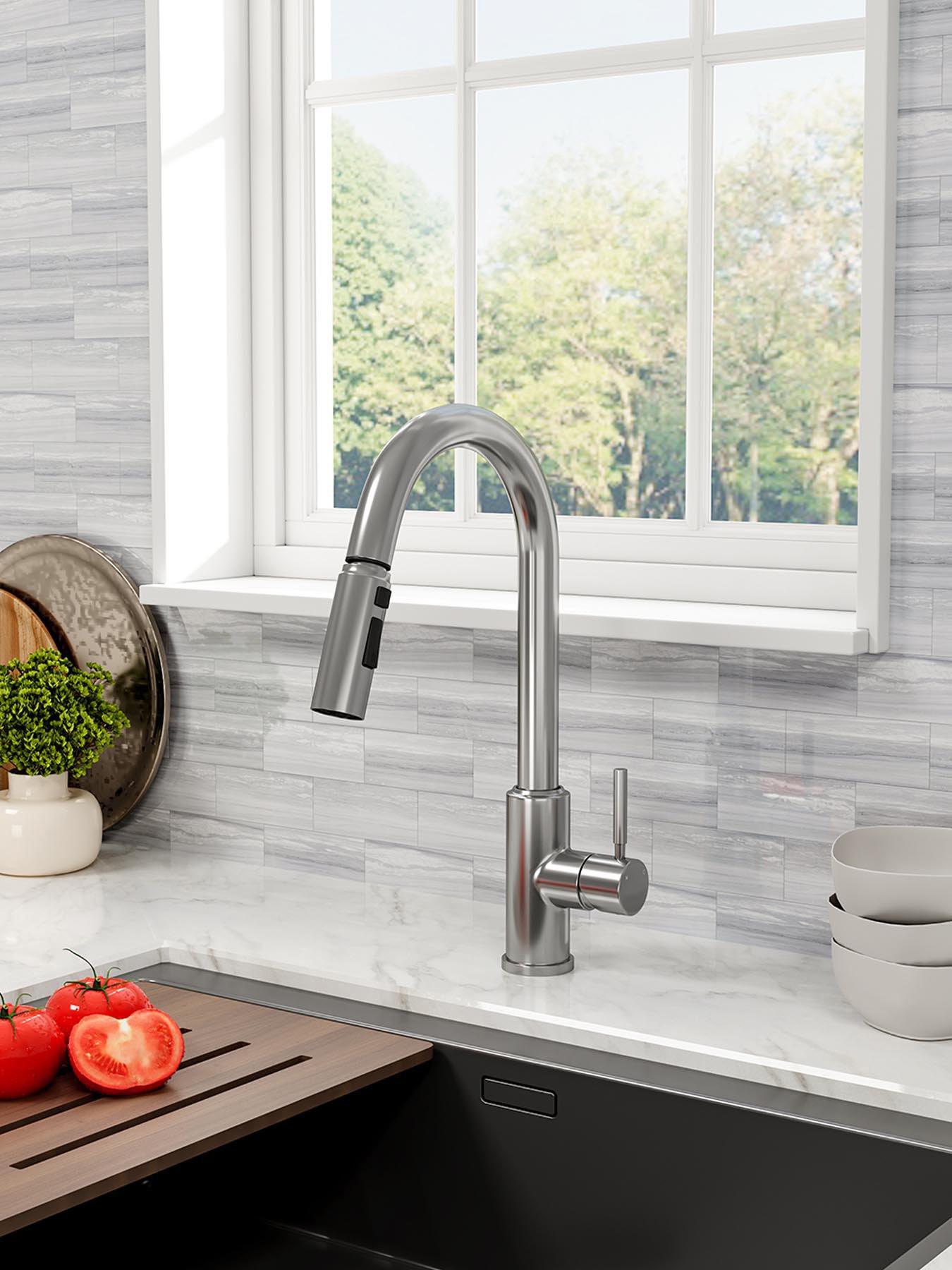 living-and-home-silver-side-lever-spring-neck-pull-out-kitchen-tap