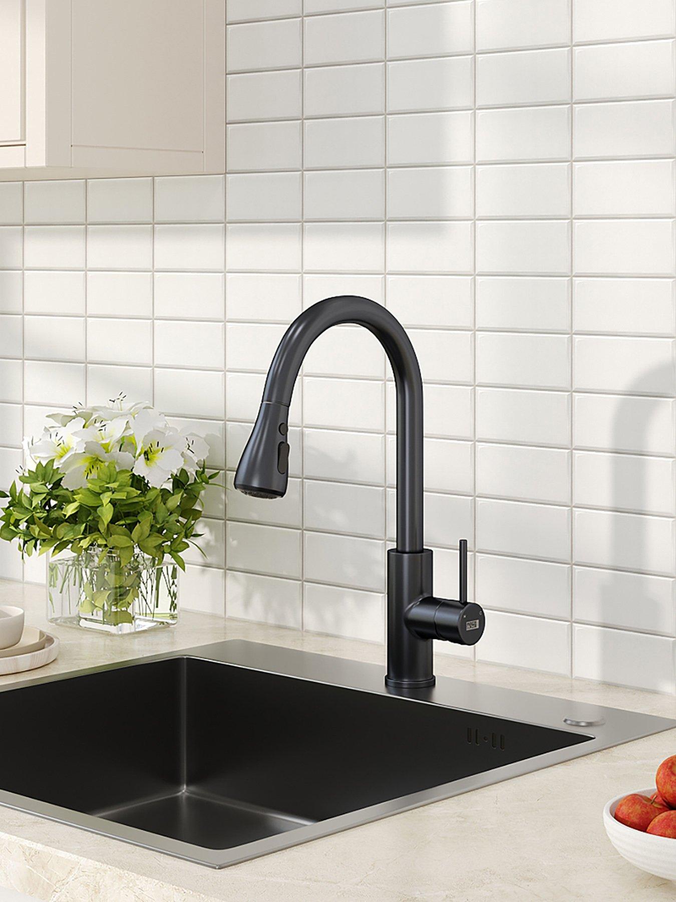 living-and-home-black-retractable-commercial-pull-out-kitchen-faucetfront