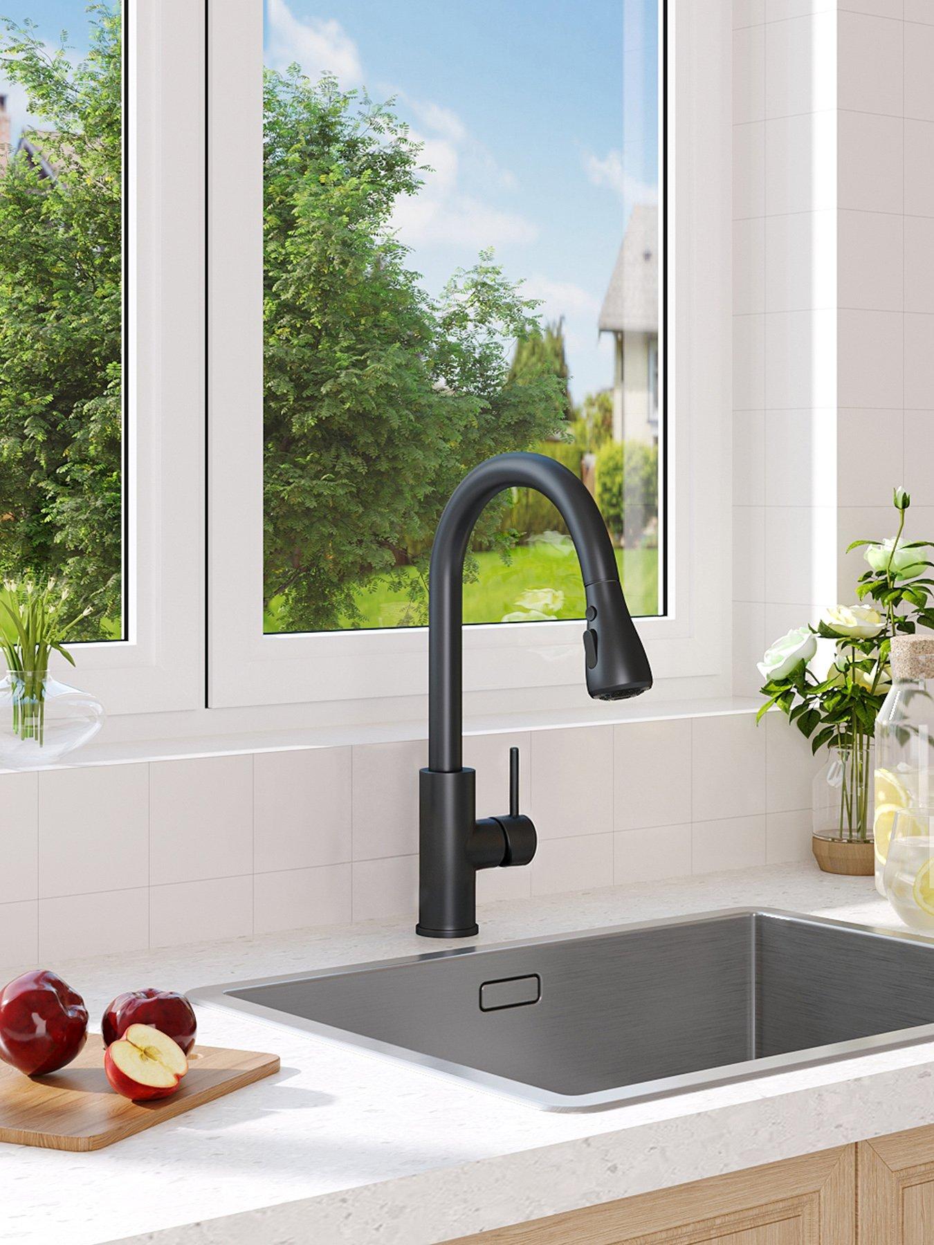 living-and-home-black-retractable-commercial-pull-out-kitchen-faucetback