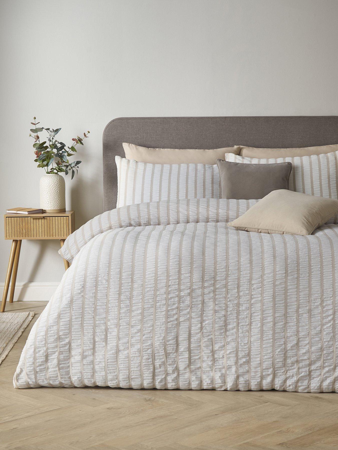 Image 1 of 4 of Catherine Lansfield So Soft Seersucker Stripe Duvet Set Natural