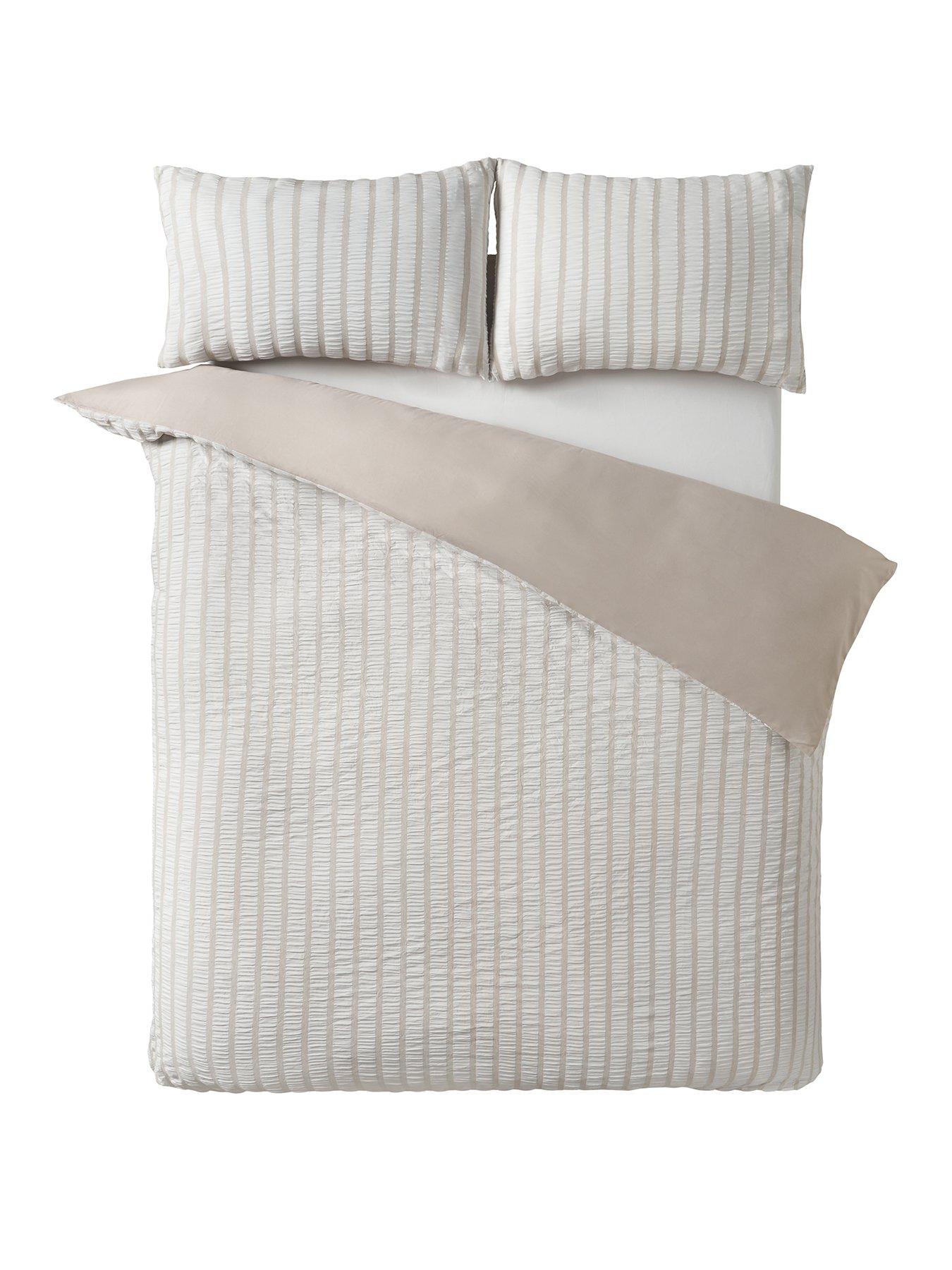 Image 2 of 4 of Catherine Lansfield So Soft Seersucker Stripe Duvet Set Natural