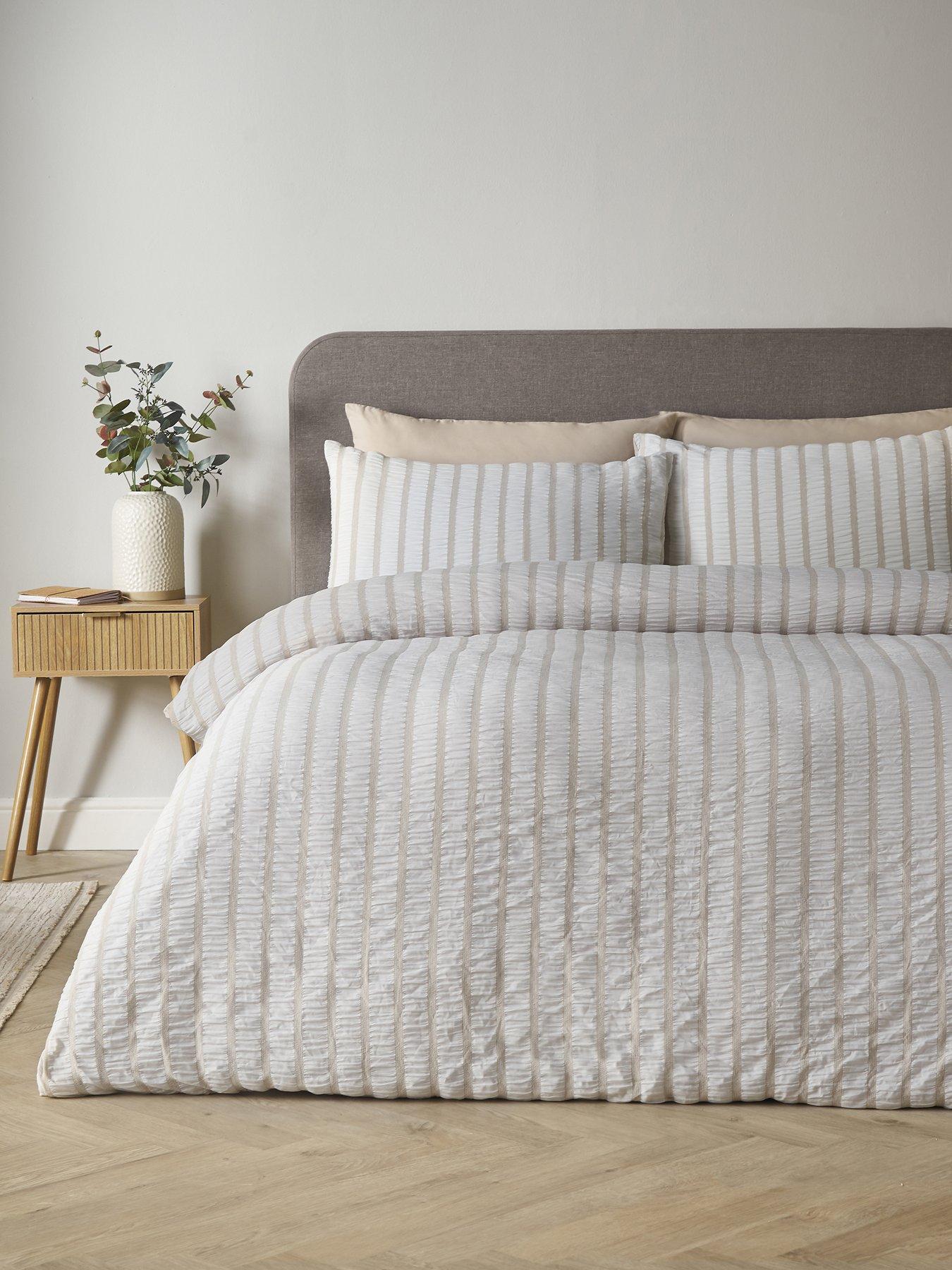 Image 3 of 4 of Catherine Lansfield So Soft Seersucker Stripe Duvet Set Natural