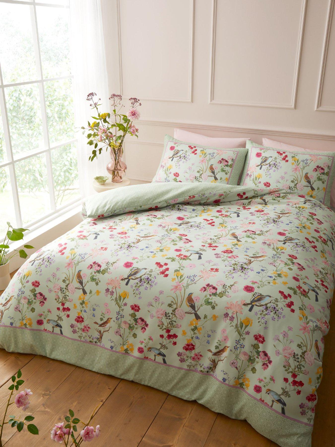 Image 1 of 7 of RHS X Catherine Lansfield Birds In Bloom Duvet Set Green