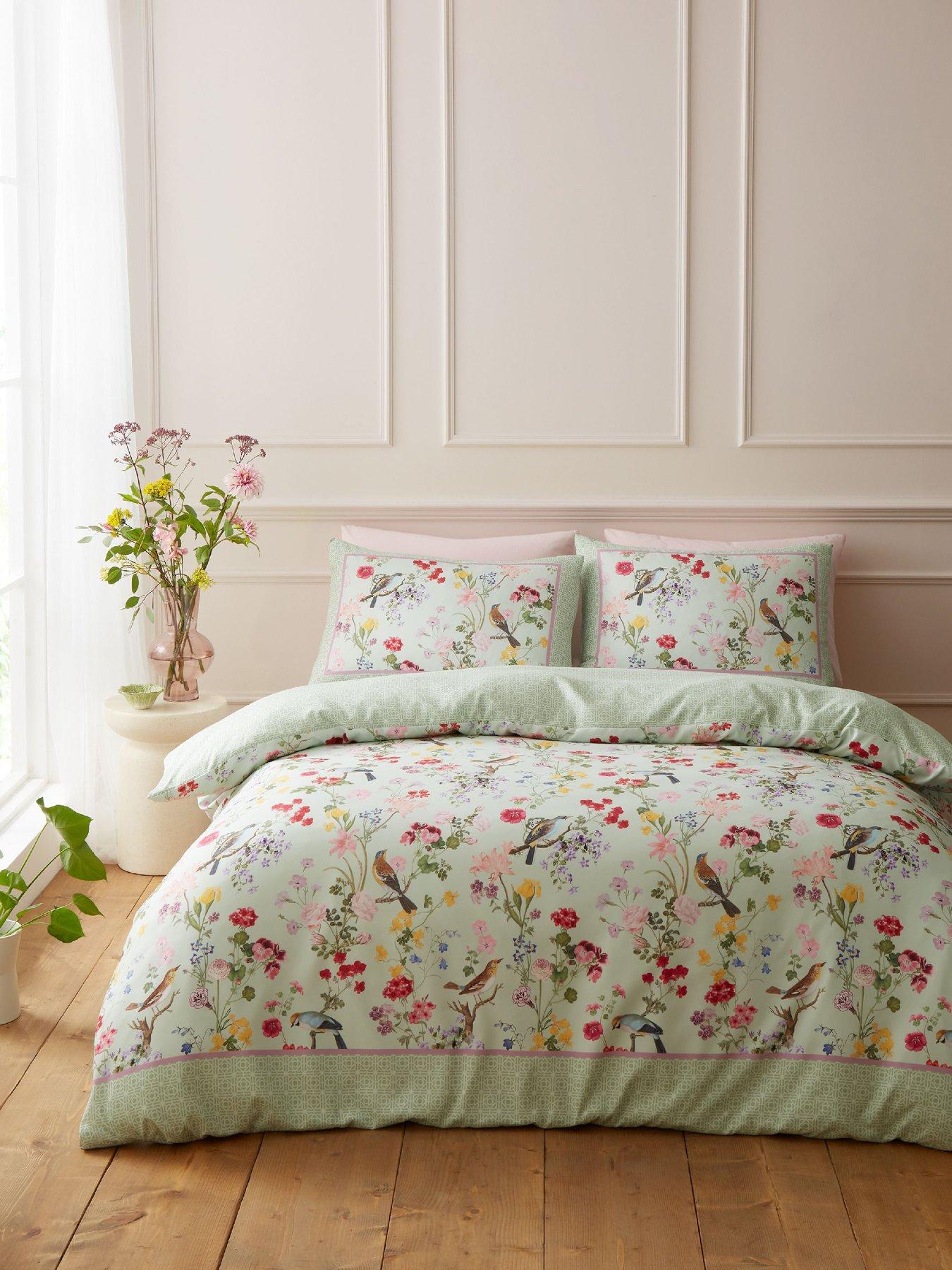 Image 3 of 7 of RHS X Catherine Lansfield Birds In Bloom Duvet Set Green