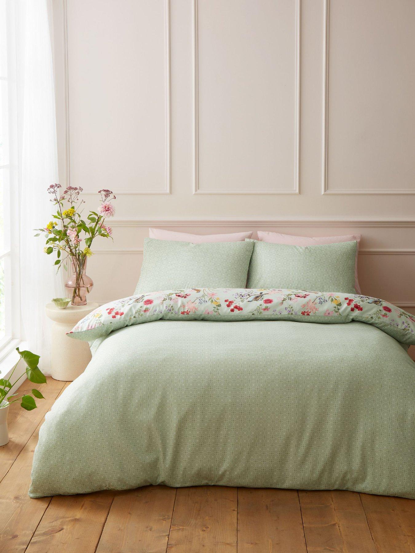 Image 4 of 7 of RHS X Catherine Lansfield Birds In Bloom Duvet Set Green