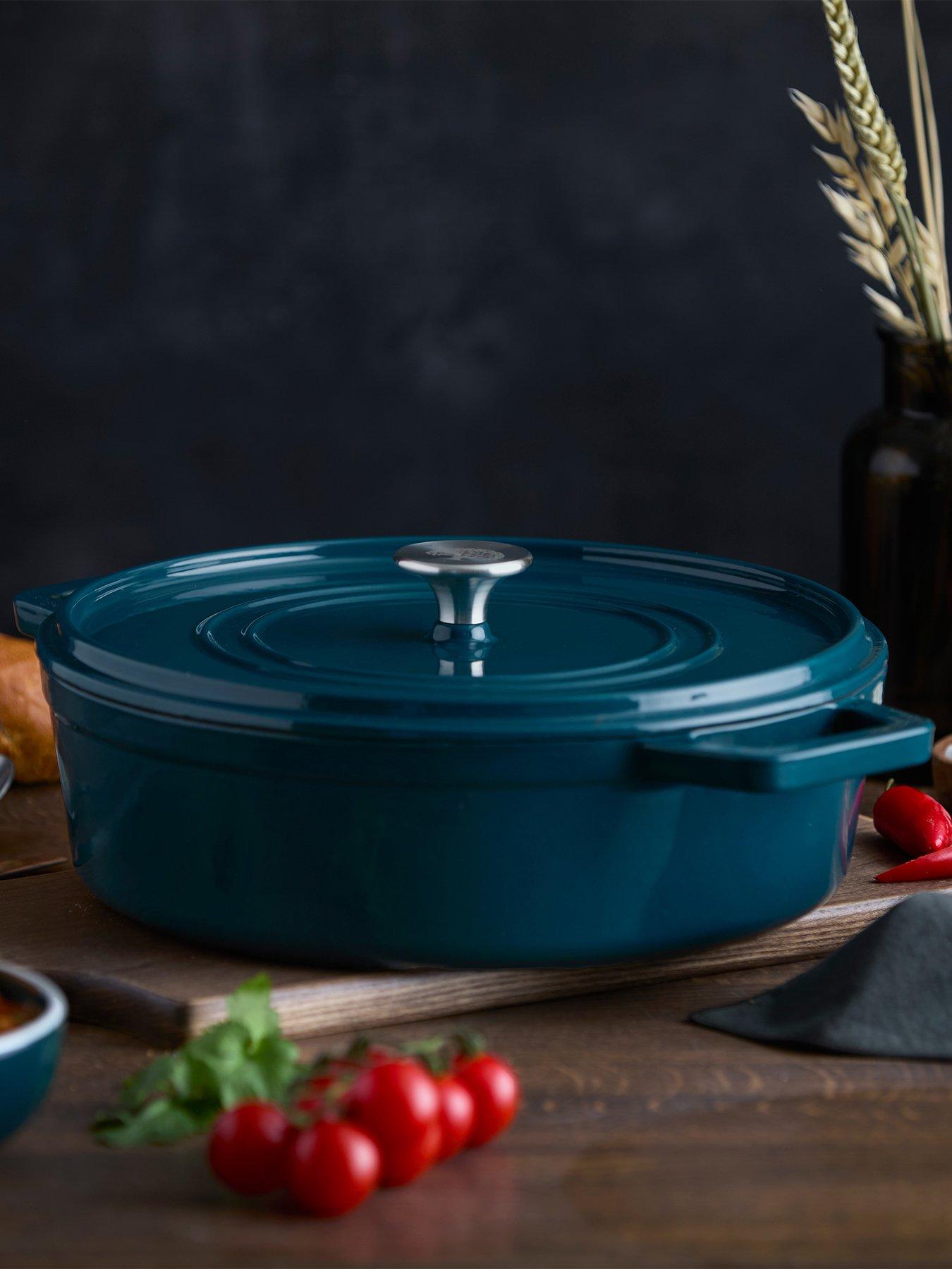 Barbary & Oak Nattura 28cm Shallow Cast Iron Casserole Pot With Lid, Agave