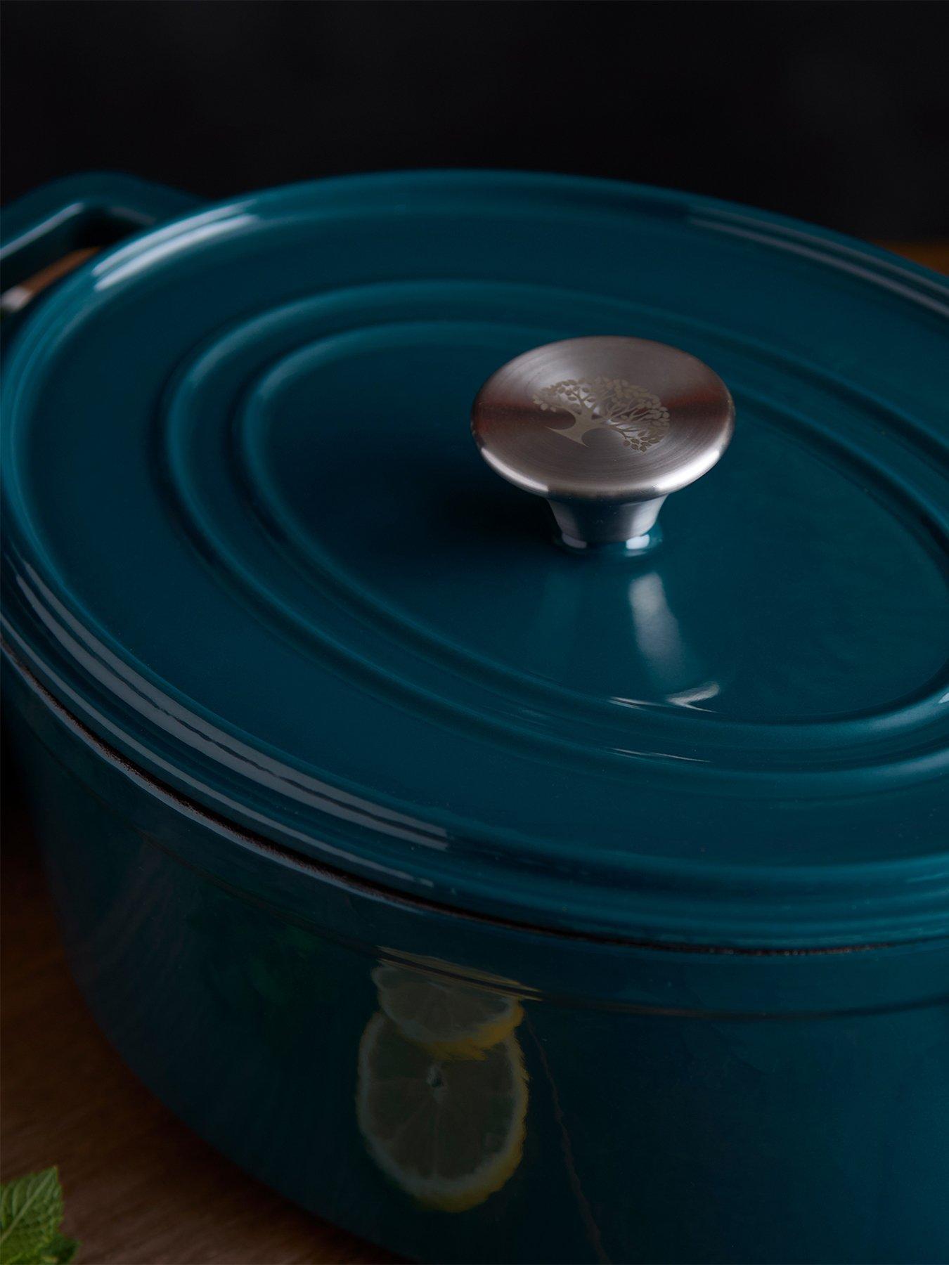 Image 1 of 8 of Barbary & Oak Nattura 29cm Oval Cast Iron Casserole Pot With Lid, Agave