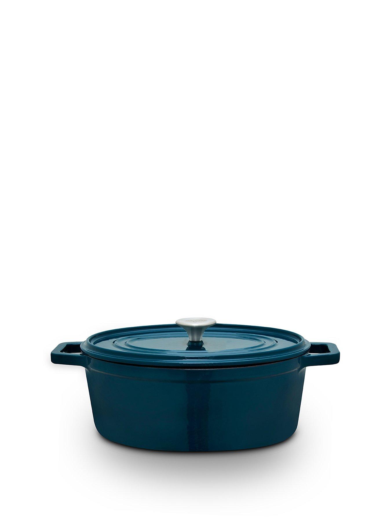 Image 1 of 6 of Barbary & Oak Nattura 29cm  Oval Cast Iron Casserole Pot With Lid, Agave