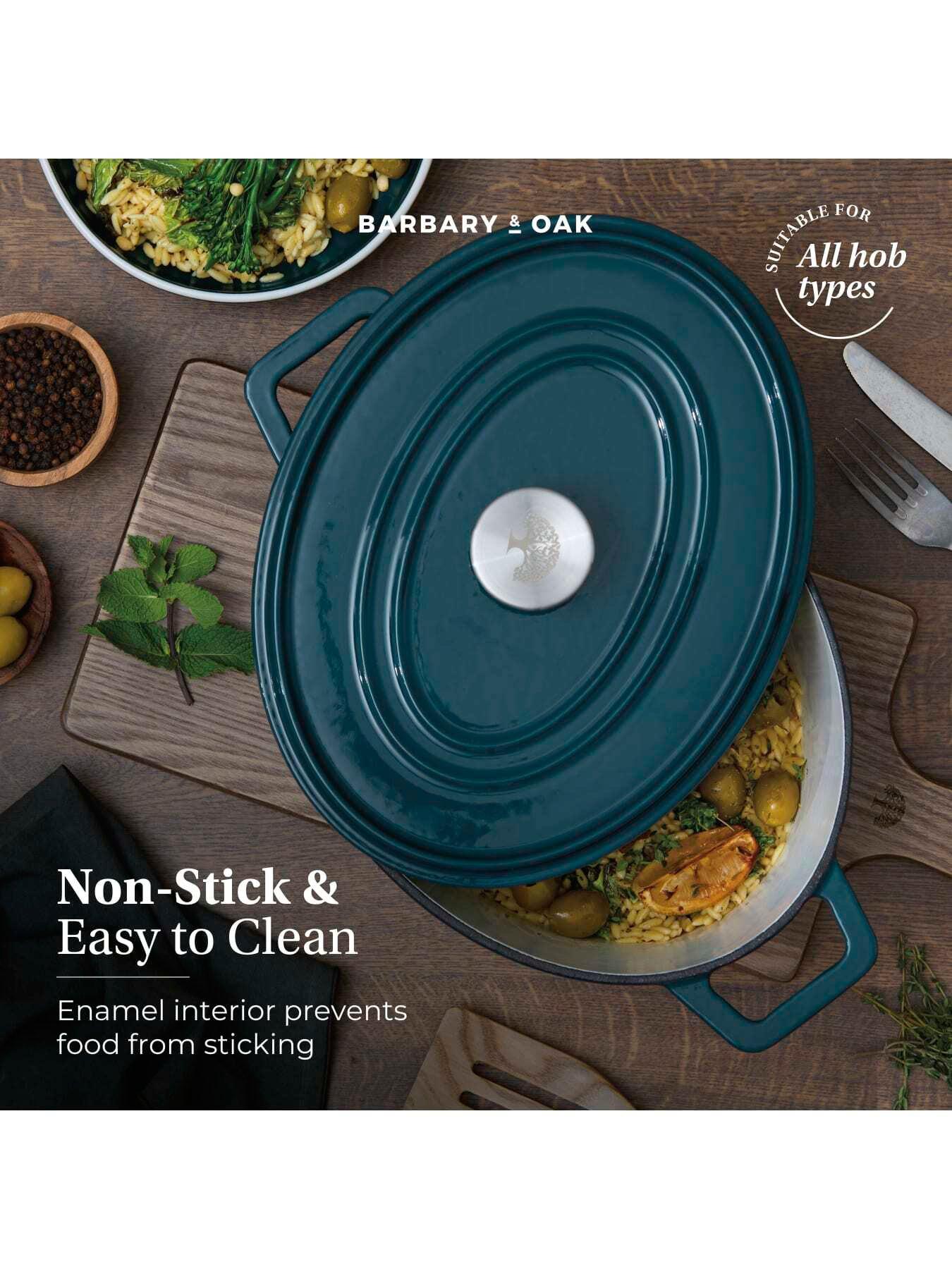 Image 3 of 6 of Barbary & Oak Nattura 29cm  Oval Cast Iron Casserole Pot With Lid, Agave