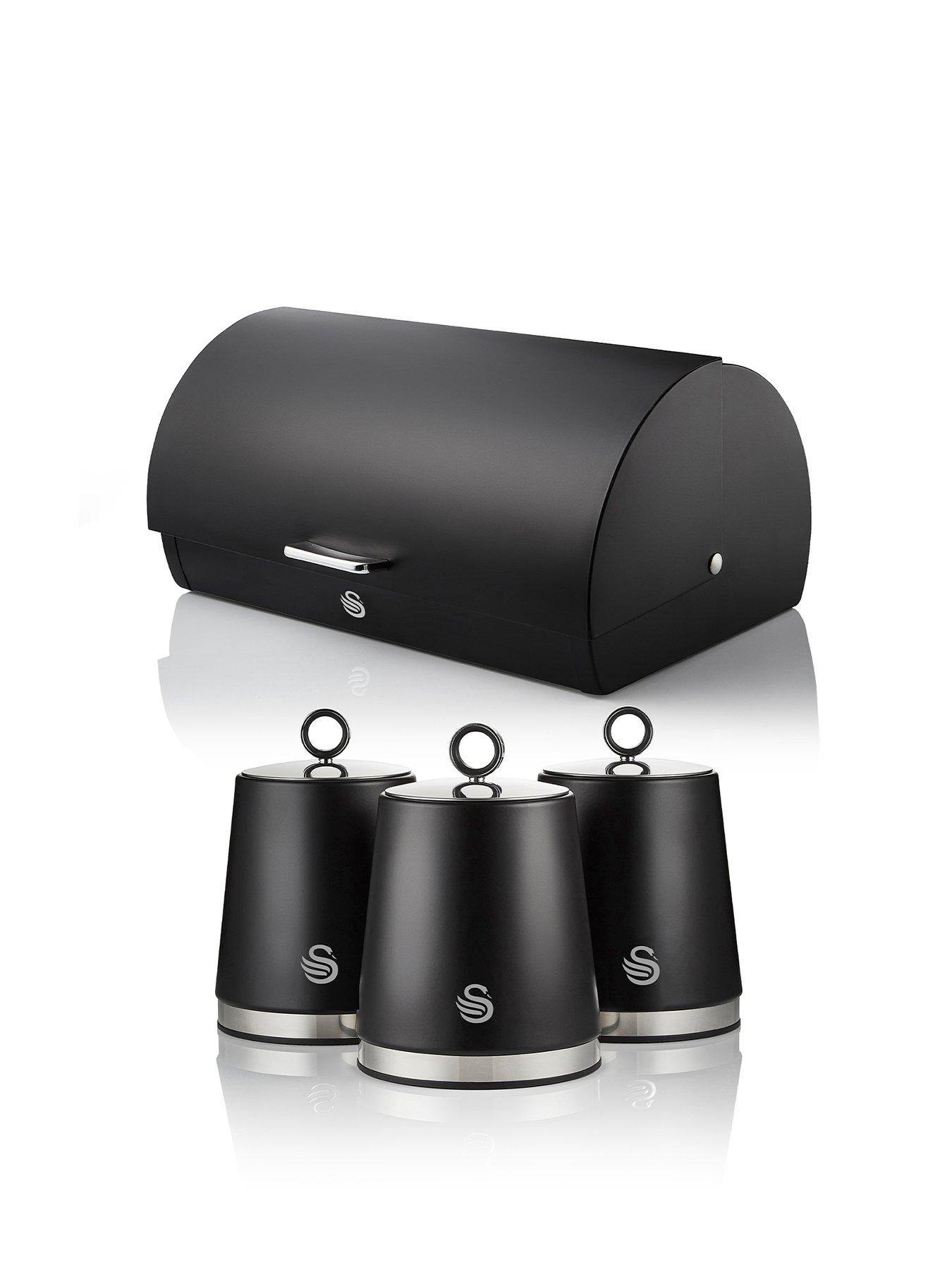Swan Serenity 4 Piece Roll Top Bread Bin And Canister Set, Not Slip, Black