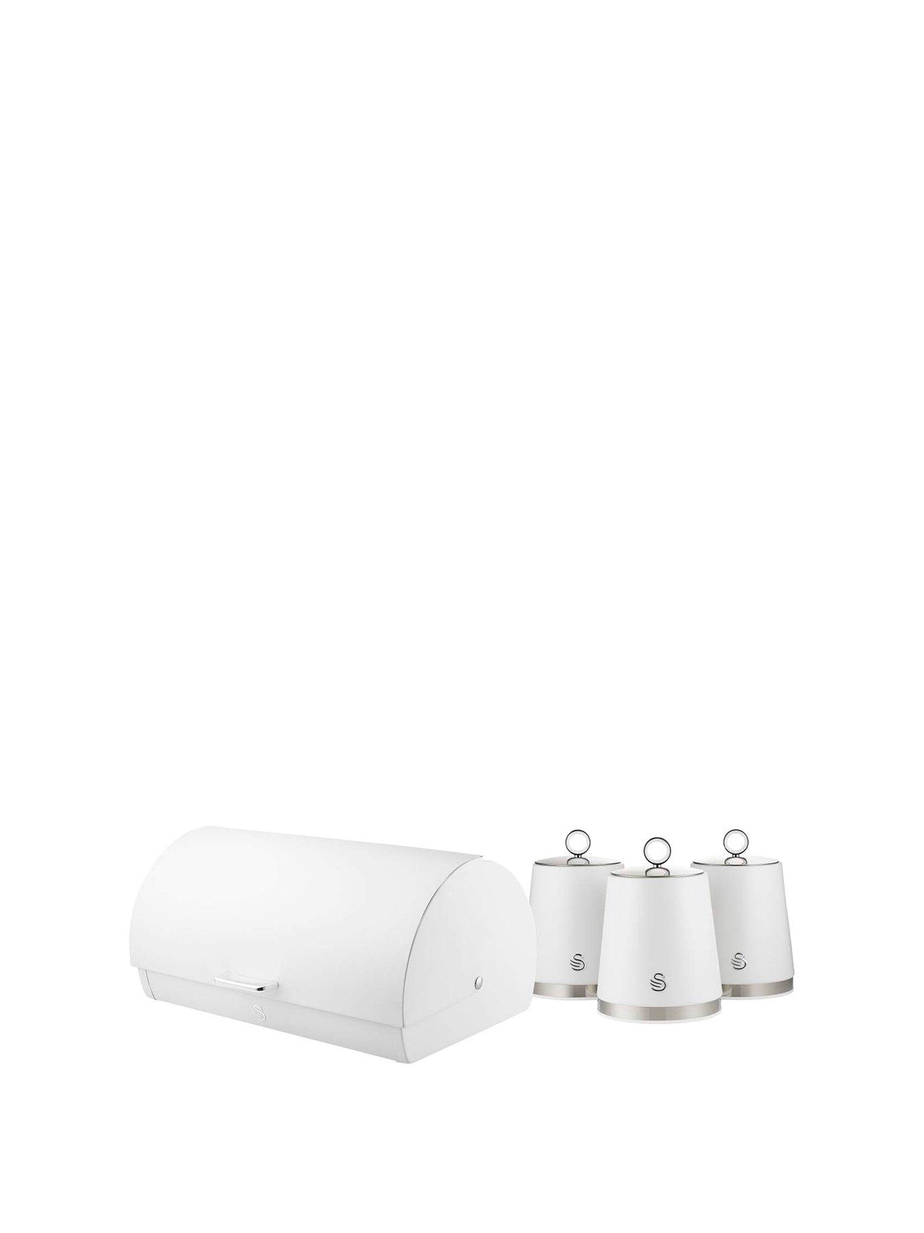 Swan Serenity 4 Piece Roll Top Bread Bin And Canister Set, Not Slip, White