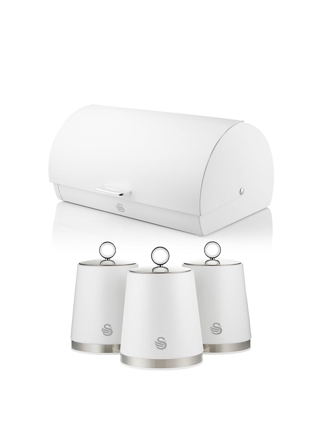 Image 1 of 6 of Swan Serenity 4 Piece Roll Top Bread Bin And Canister Set, Not Slip, White