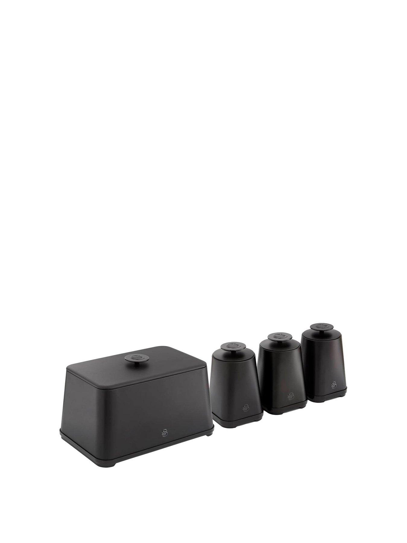 swan-stealth-4-piece-bread-bin-and-storage-canister-set-matte-blackfront