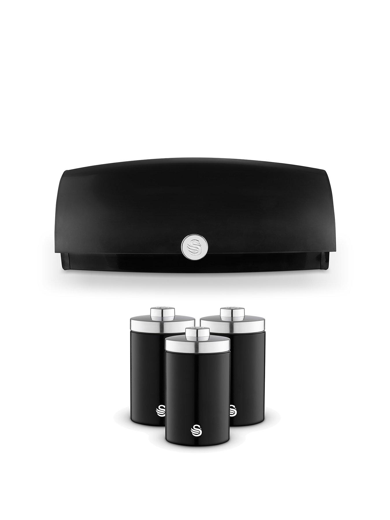 swan-townhouse-4-piece-bread-bin-and-canister-set-black