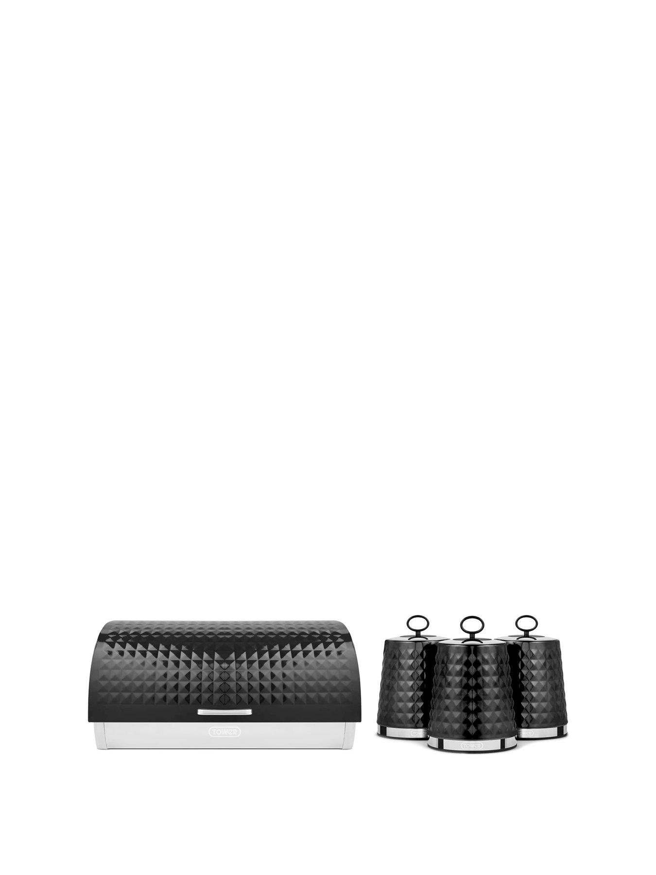 Tower Solitaire 4 Piece Bread Bin And Canister Set, Black