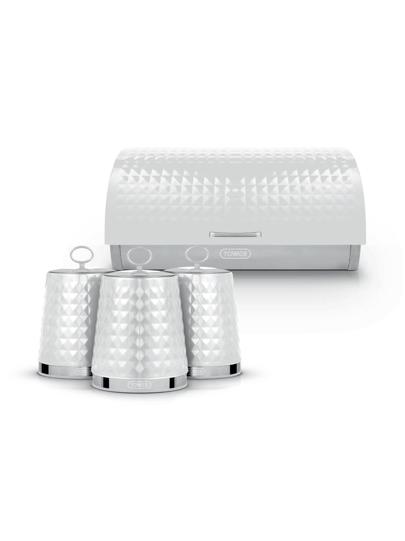 Tower Solitaire 4 Piece Bread Bin And Canister Set, White
