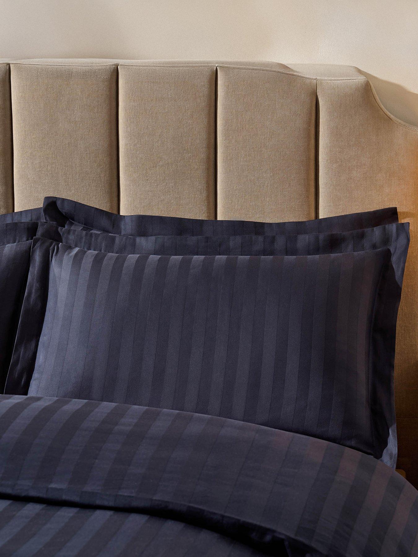 Dusk Pair Of Hotel Satin Stripe 200 Thread Count Oxford Pillowcases - Navy