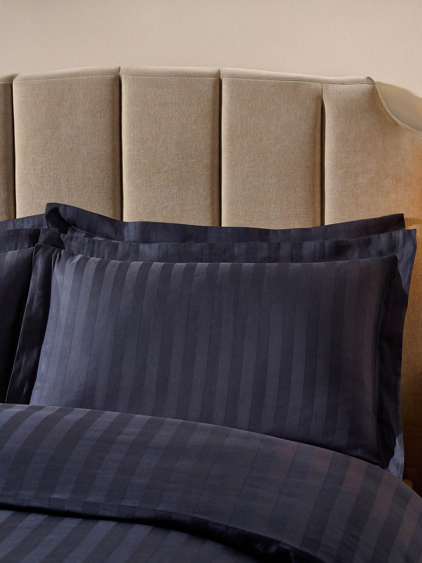 Dusk Pair Of Hotel Satin Stripe 200 Thread Count Oxford Pillowcases - Navy