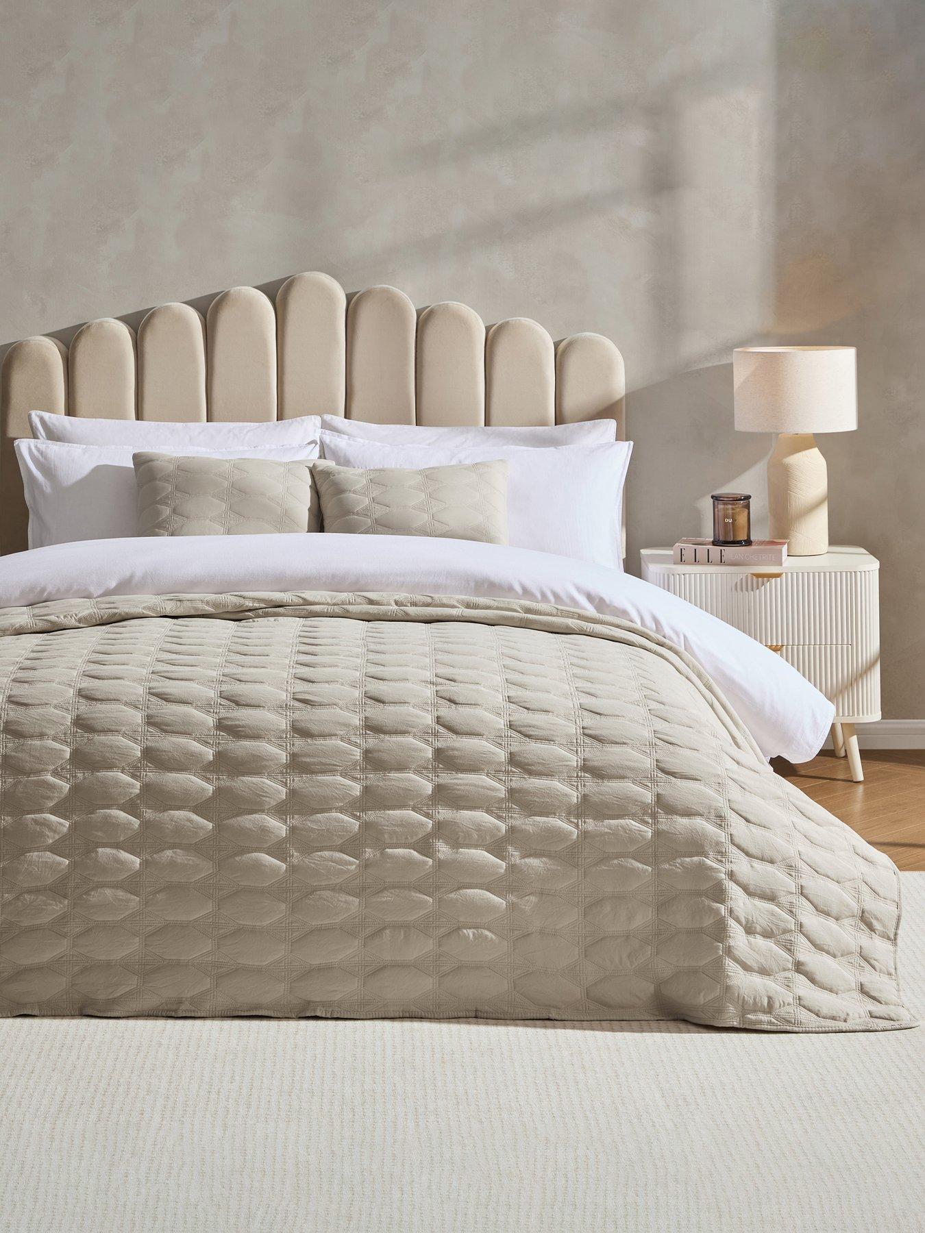 Image 1 of 3 of Dusk Charlotte Geometric Embroidered Bedspread 2.5m X 2.6m - Natural