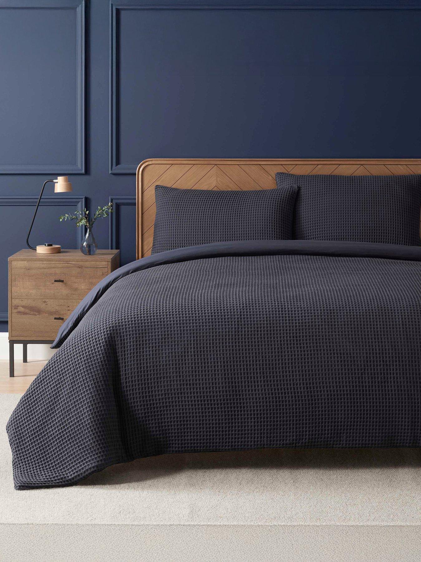 Dusk Portofino Waffle 100% Cotton Duvet Cover 200 Thread Count - Midnight Navy