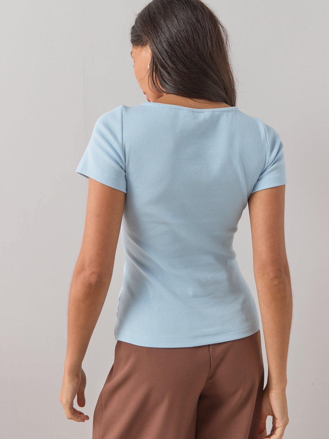 Image 2 of 7 of The Very Collection Popper Front Ribbed T-Shirt - Blue