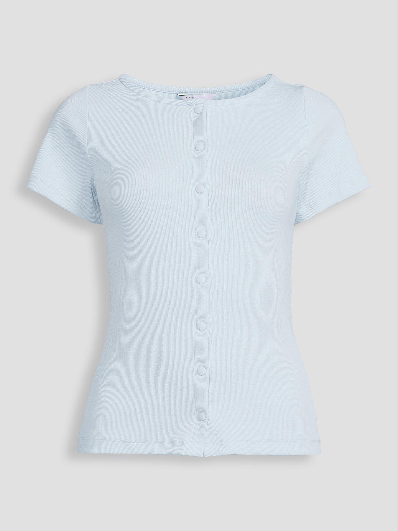 Image 7 of 7 of The Very Collection Popper Front Ribbed T-Shirt - Blue