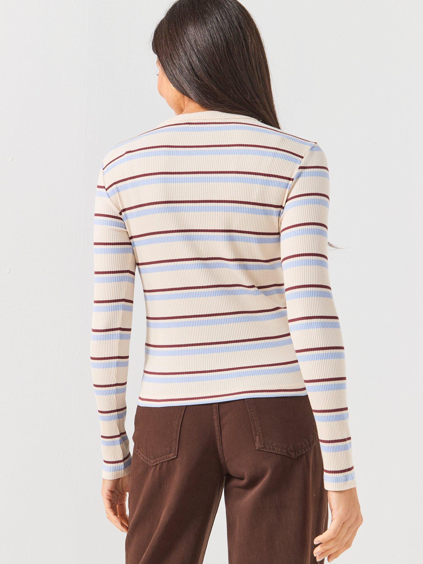 Image 2 of 5 of Vero Moda Vmkatie Long Sleeve O-Neck Top - Brown/Blue